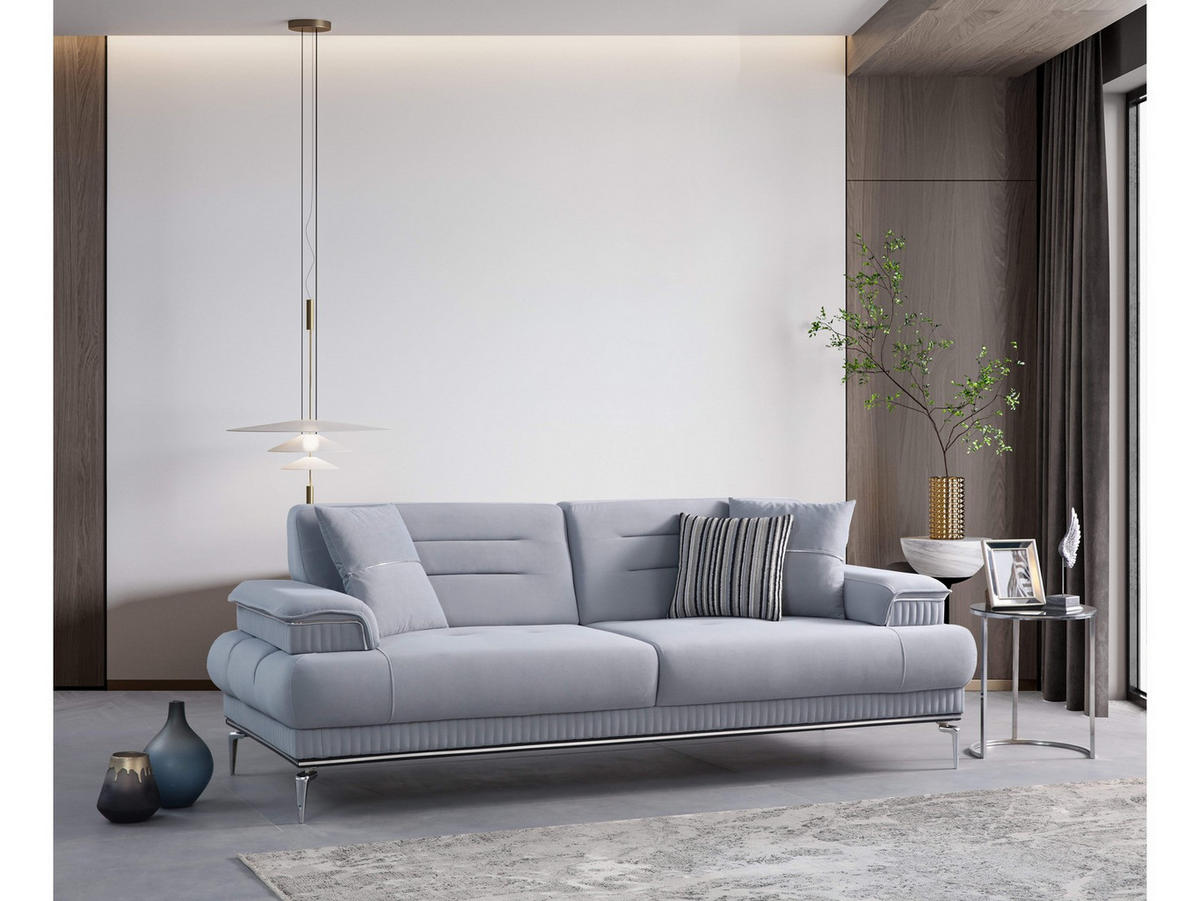 SOFA Toledo 2-Sitzer Samtstoff Hellgrau - Hellgrau, Textil/Metall (190/88/103cm)