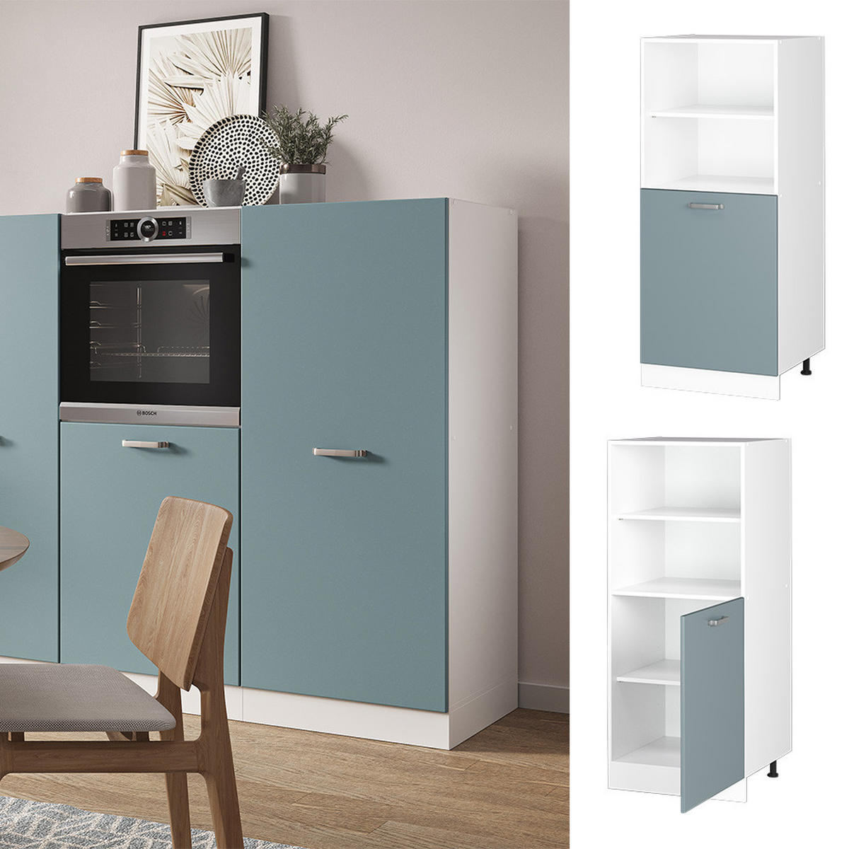 HERDUMBAUSCHRANK R-Line Blau-Grau 60 cm - Blaugrau/Weiß, Holzwerkstoff (60/143/57cm) - Vicco