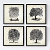 POSTER Set mit 4 Blättern der Bäume Weiden Jahrgang Hintergrund 20x20cm Rahmenlos - Klar, Papier (20/3cm) - Nacnic