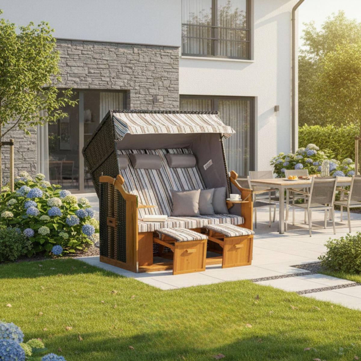 STRANDKORB XXL Ostsee 3Sitzer PE Schwarz - Schwarz/Braun, Metall (160/160/80cm) - Mr. Deko