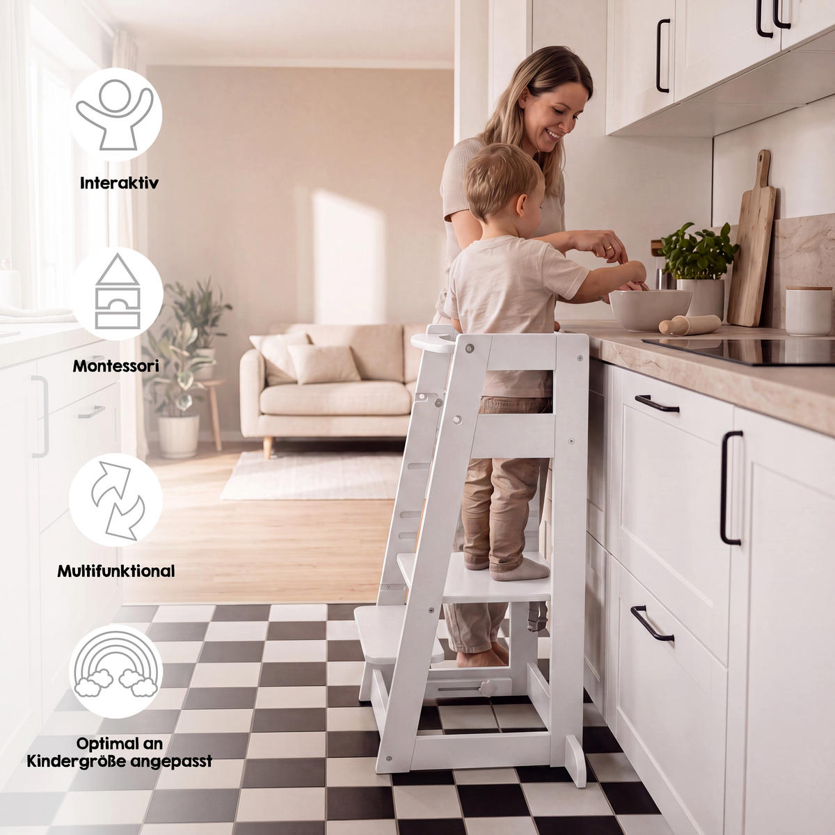 LERNTURM Sit & Step 2in1 - Weiß, Holzwerkstoff/Metall (53.5/88/51.5cm) - Roba