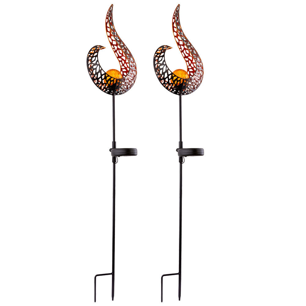2X LED AUSSENLEUCHTE Schwarz Gold Flammenoptik - Schwarz, Glas (16.5/6.5/90cm) - Globo Lighting