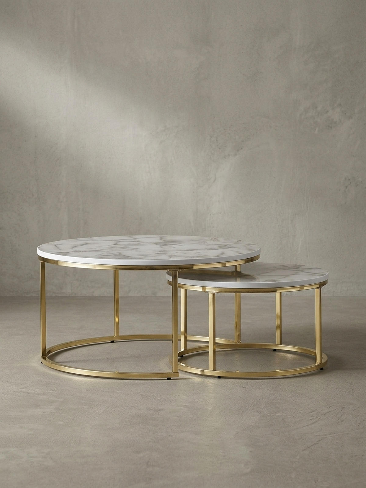 COUCHTISCH 2er Set Marmoroptik Metall Eichenholz Ineinanderschiebbar, Gold 80x80x36 cm - Goldfarben, Holz/Metall (80/80/36cm) - KADIMA DESIGN
