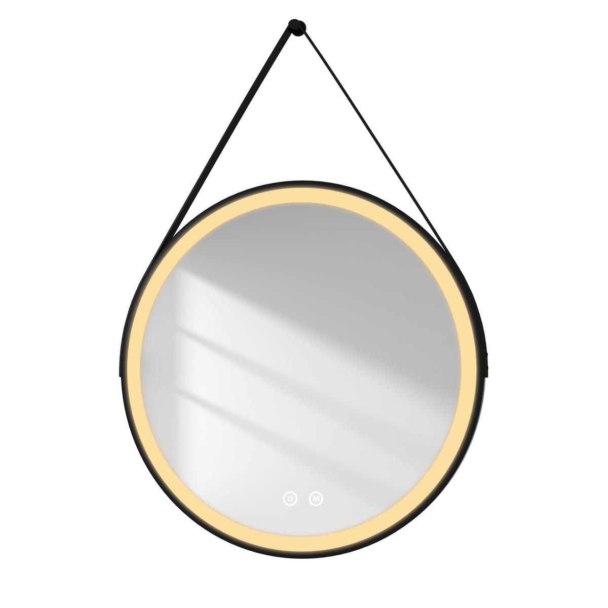 BADSPIEGEL Rund mit Touch-Schalter Beleuchtung mit Hängeriemen Schwarz ф80 cm - Schwarz, Glas (80/3/80cm) - EMKE