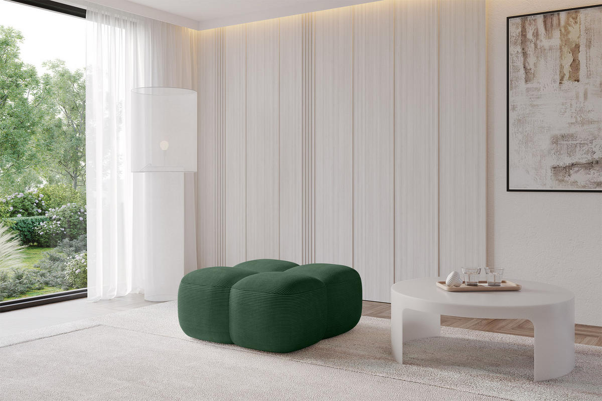 POUF Miko-Puf 90x90x45 cm Grün Cord Modular Sitzhocker - Waldgrün/Schwarz, Holzwerkstoff/Kunststoff (90/43/90cm) - ALTDECOR