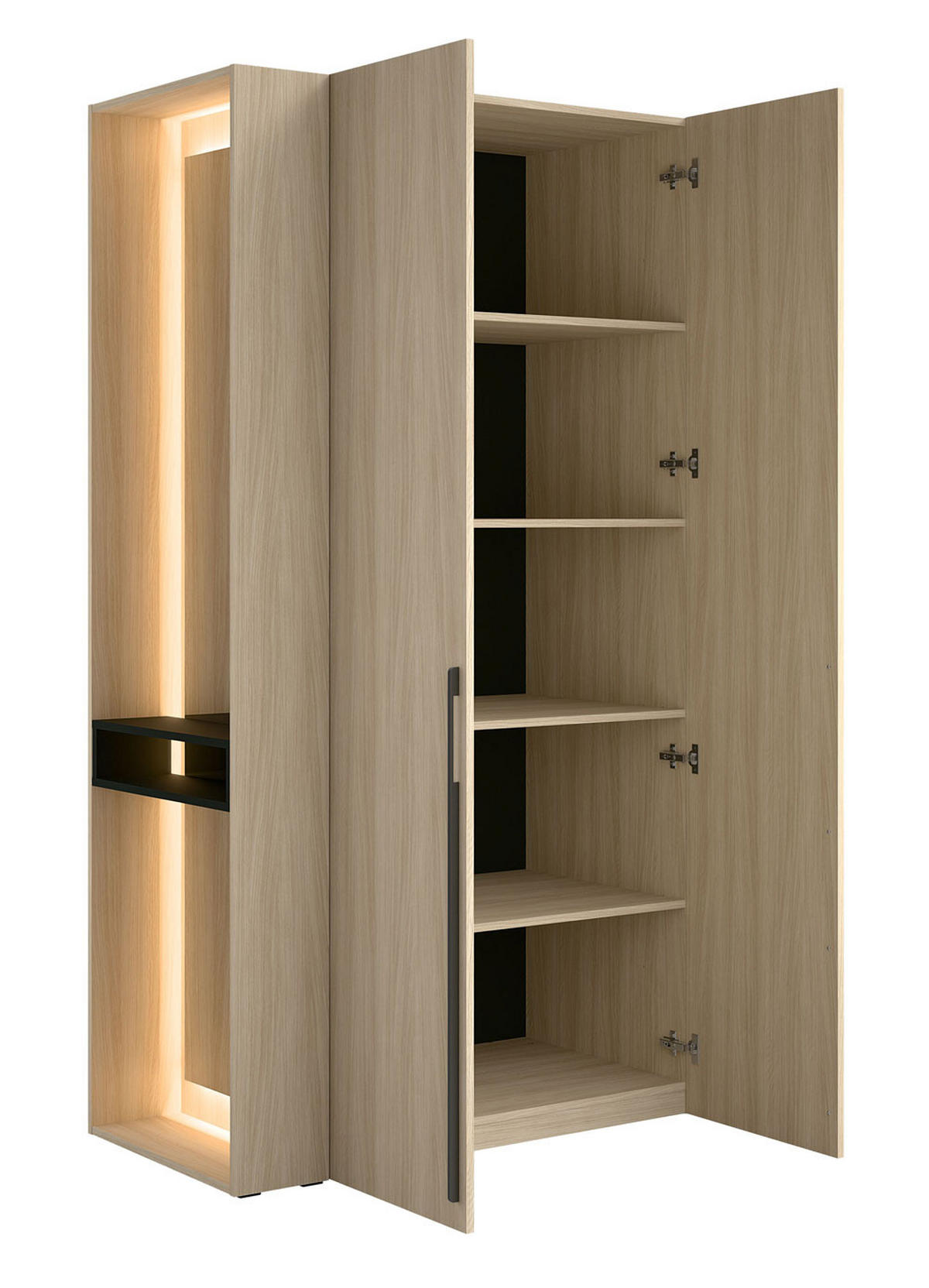 GARDEROBENSCHRANK Barcelona Eiche Barista 110 / 58 / 207,5cm mit Spiegelelement - Hellbraun/Eichefarben, Holz/Holzwerkstoff (110/207.5/58cm) - Feldmann-Wohnen