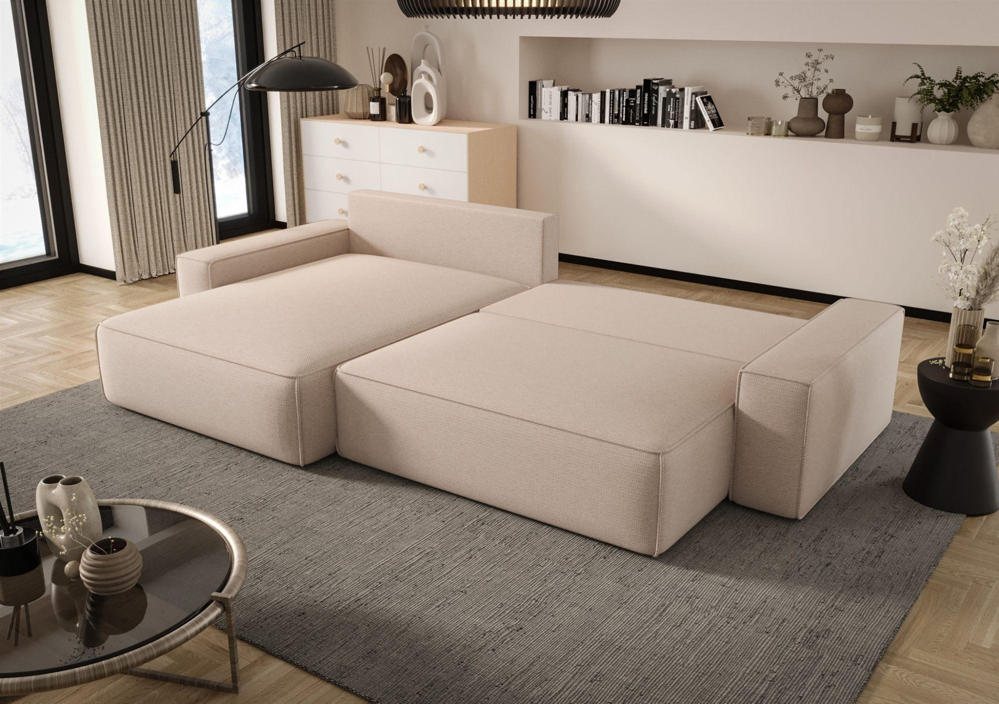 Thumbnail - Fun Möbel Ecksofa, Creme, Textil, Ottomane links, 280x185 cm, Wohnzimmer, Sofas & Couches, Wohnlandschaften, Ecksofas