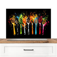 SPRITZSCHUTZ KÜCHE Löffel - Gewürze - Modern - Graffiti - Farbe - Farbenfroh 80x55 cm - Multicolor, Metall (80/0.3/55cm) - MuchoWow