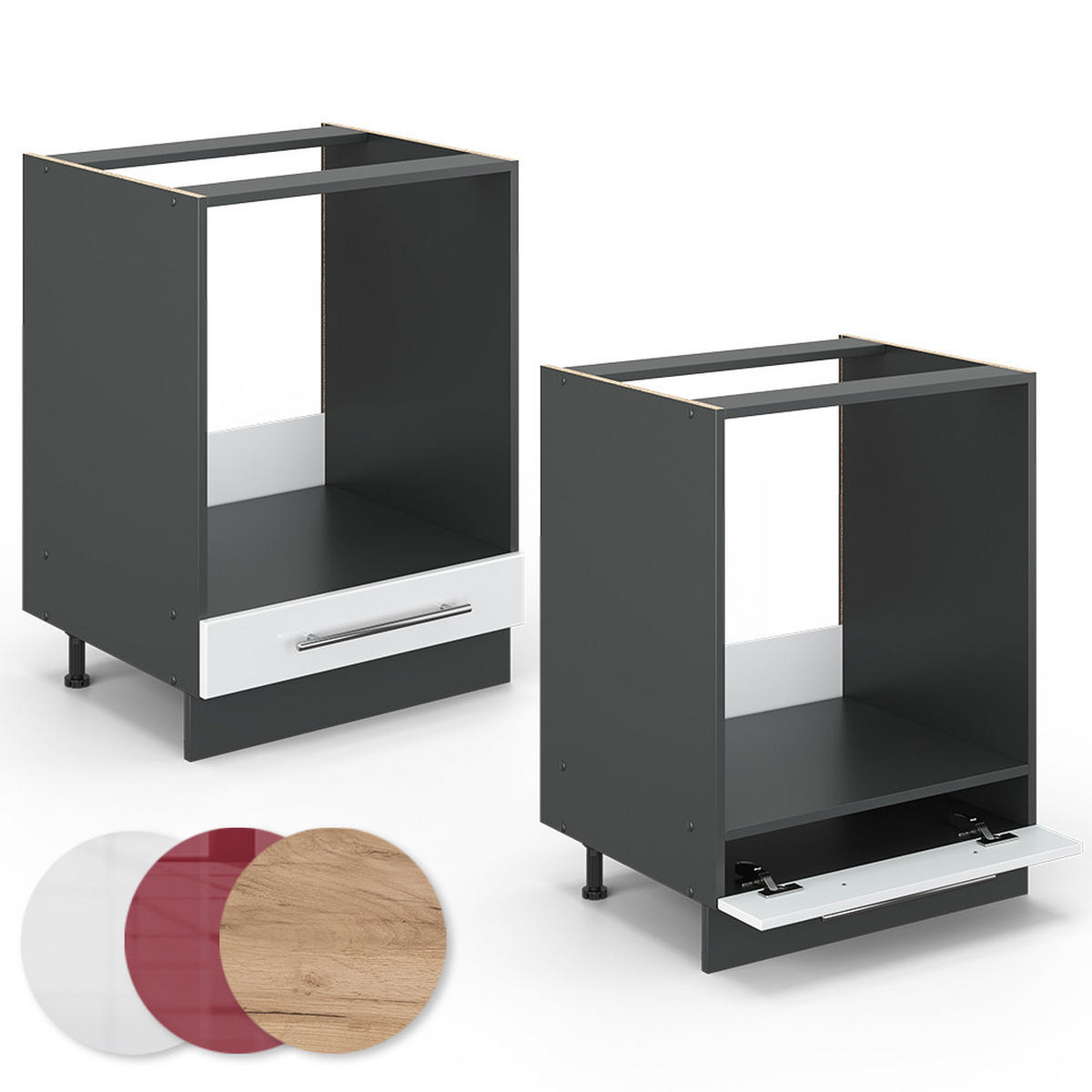 HERDUMBAUSCHRANK Fame-Line Weiß Hochglanz 60 cm, AP Eiche - Weiß Hochglanz/Anthrazit, Holzwerkstoff (60/82/60cm) - Vicco