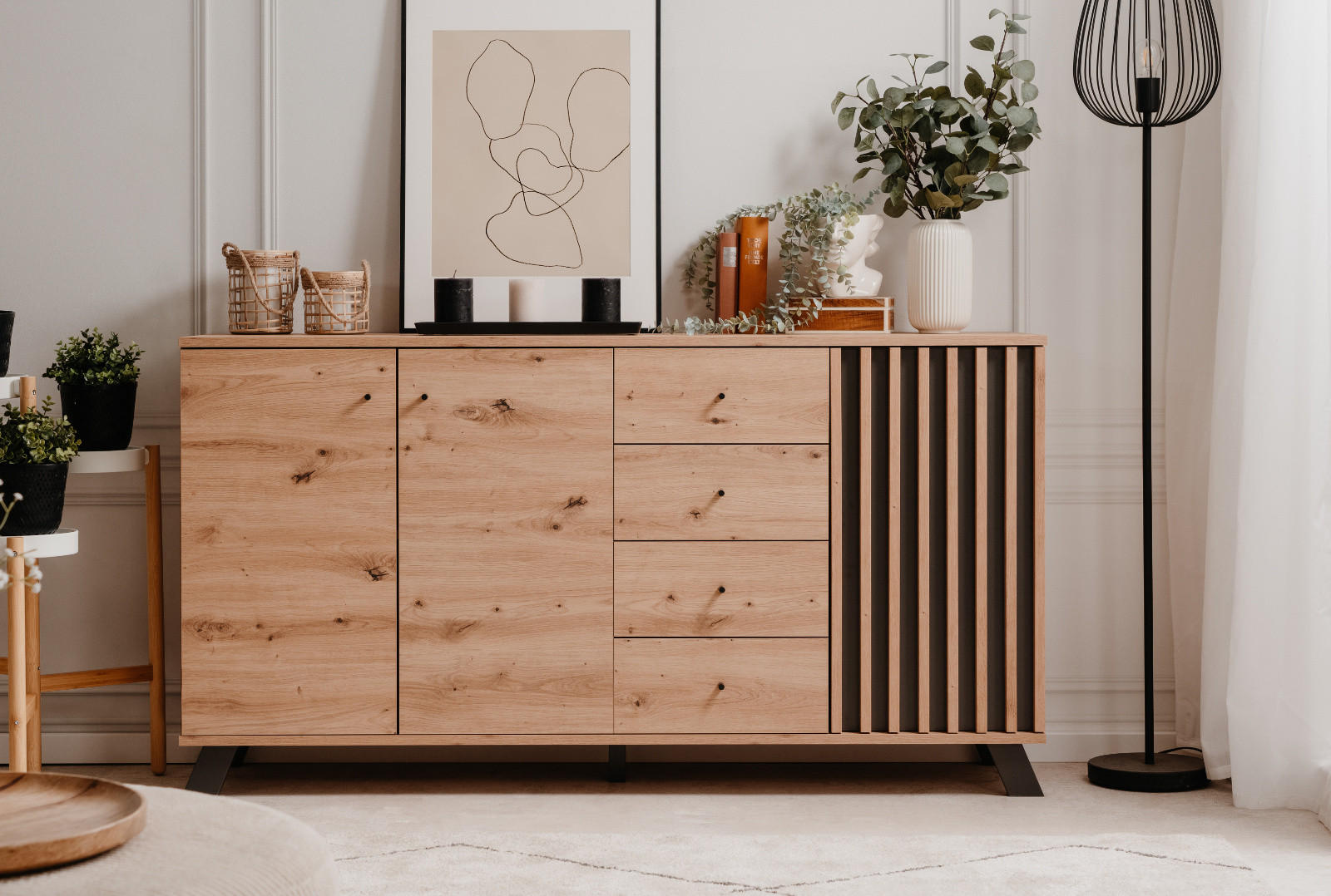 Thumbnail - Furn.Design Sideboard, Eiche Artisan, Anthrazit, Metall, Nachbildung,Eiche, Uni, 2 Fächer, 4 Schubladen, Rechteckig, eck...