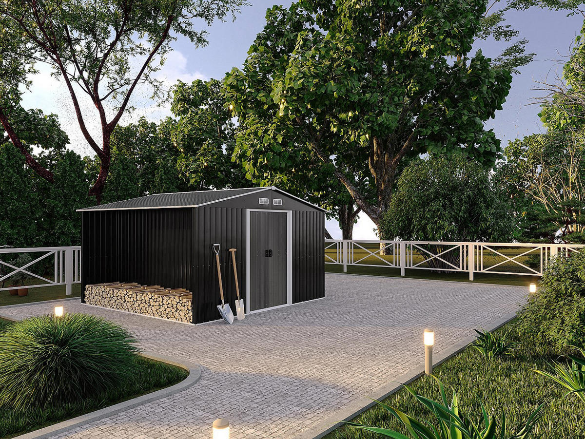 SCHREBERGARTENHAUS - 313 cm x 302 cm - metall - anthrazitgrau Lery - Anthrazit, Metall (313/154/302cm) - Vente-Unique