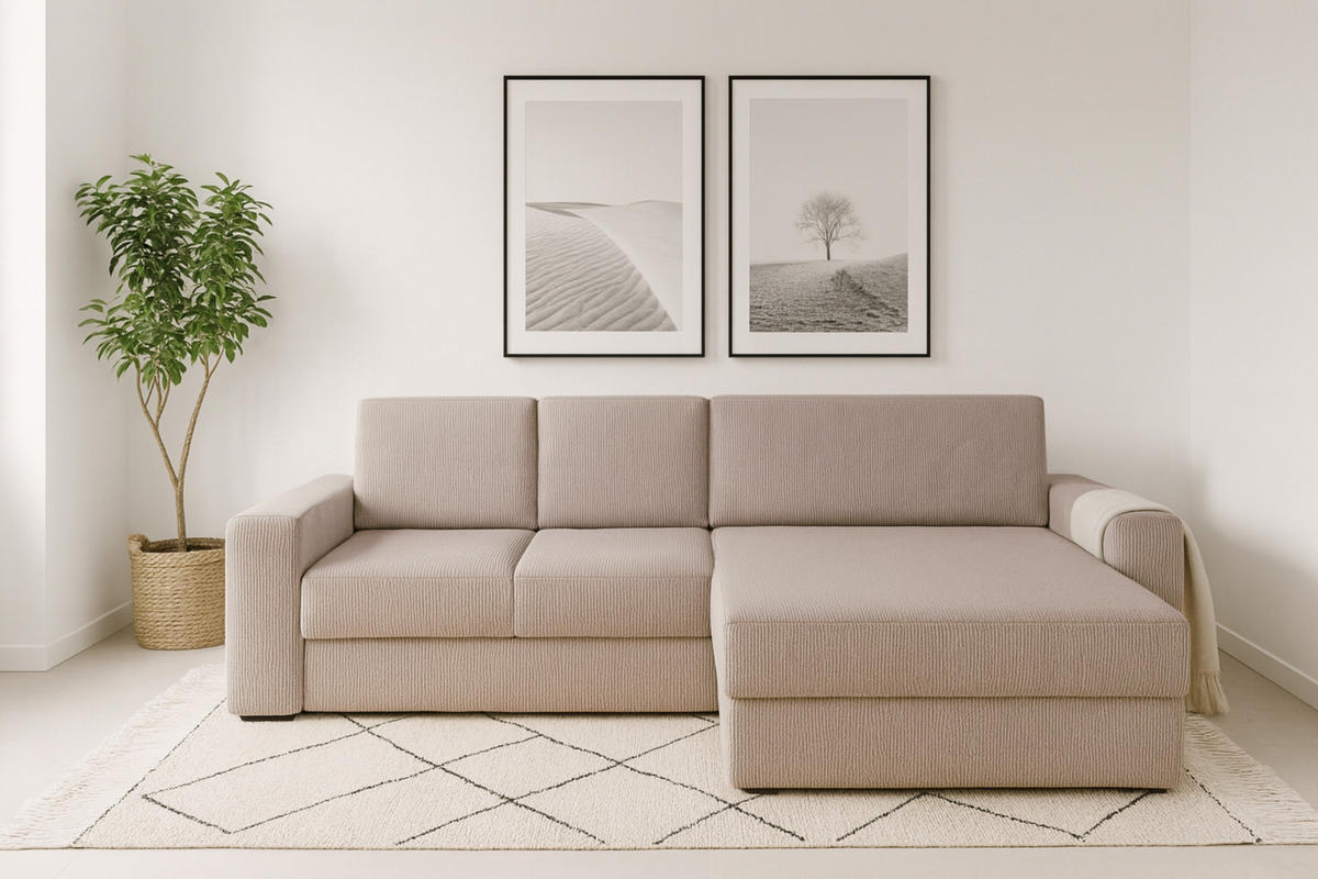 ECKSOFA TOCO XL 275/170 cm in Cord Beige rechts - Beige, Holz/Holzwerkstoff (275/170cm) - Deine Möbel 24