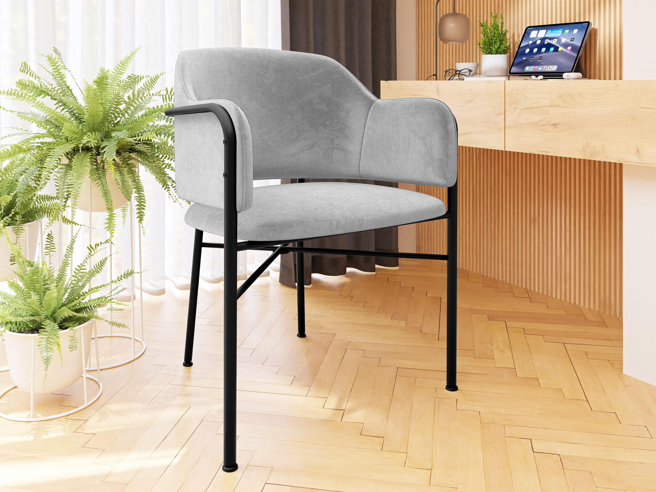 POLSTERSTUHL Delivio - Hellgrau/Schwarz, Textil/Metall (56/79/55cm) - MIRJAN24