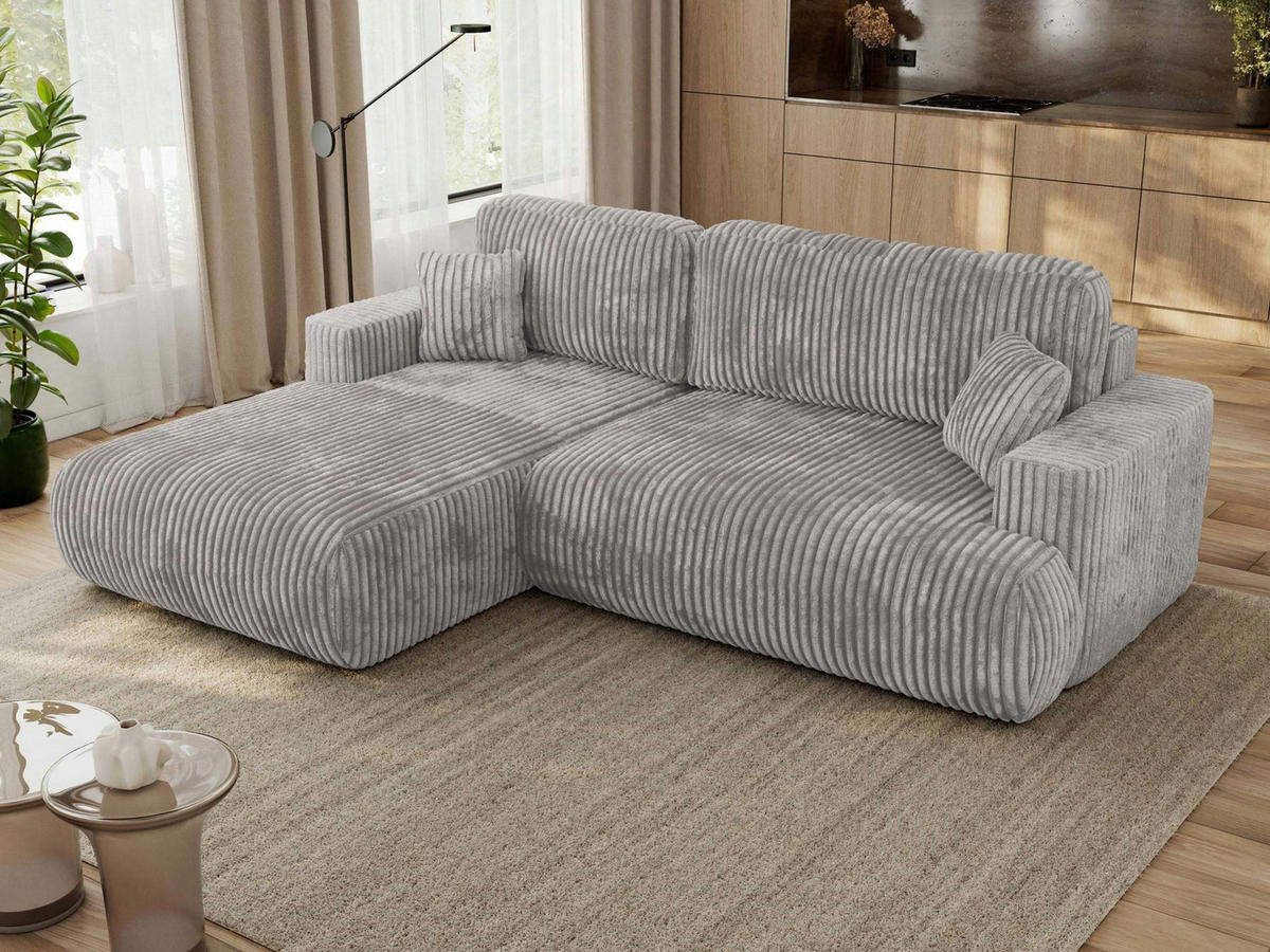 ECKSOFA OVO L Hellgrau Cord - Links Seite - Hellgrau/Schwarz, Kunststoff/Textil (271/195cm) - MKS
