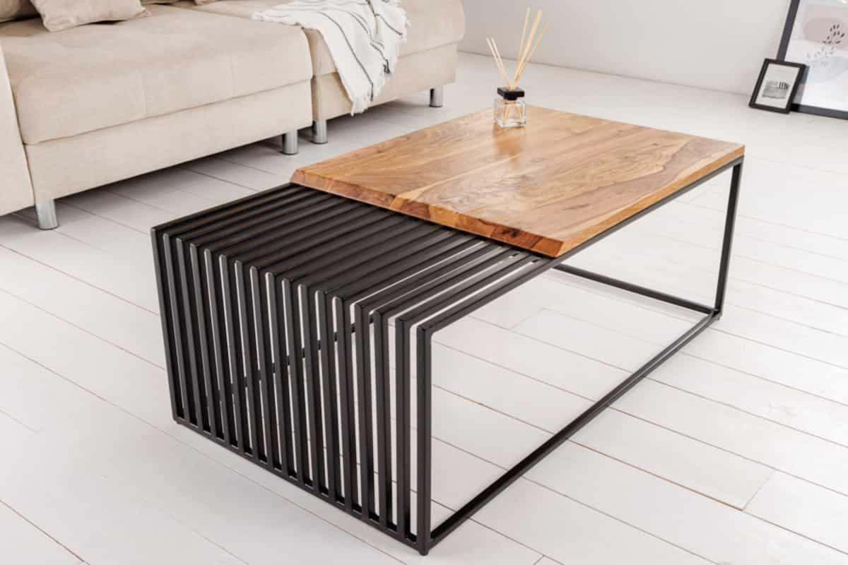 COUCHTISCH ARCHITECTURE Sheesham rechteckig Natur|Schwarz 100cm - Schwarz/Braun, Holz/Metall (55/100/40cm) - riess-ambiente