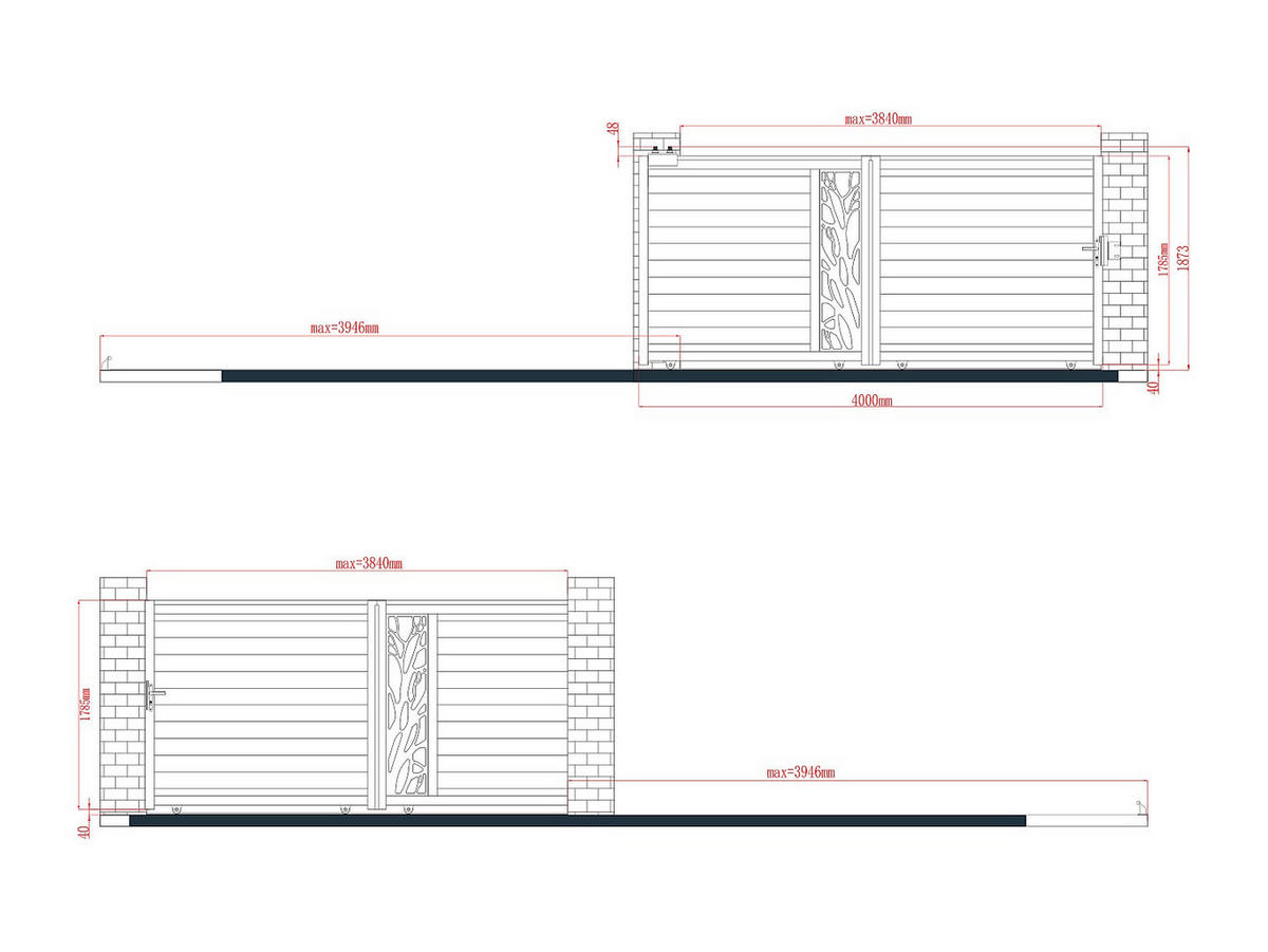 SCHIEBETOR - 384cm x 4.5cm - Aluminium - anthrazitgrau - LABRIT II - Anthrazit, Metall (384/178.5cm) - Vente-Unique