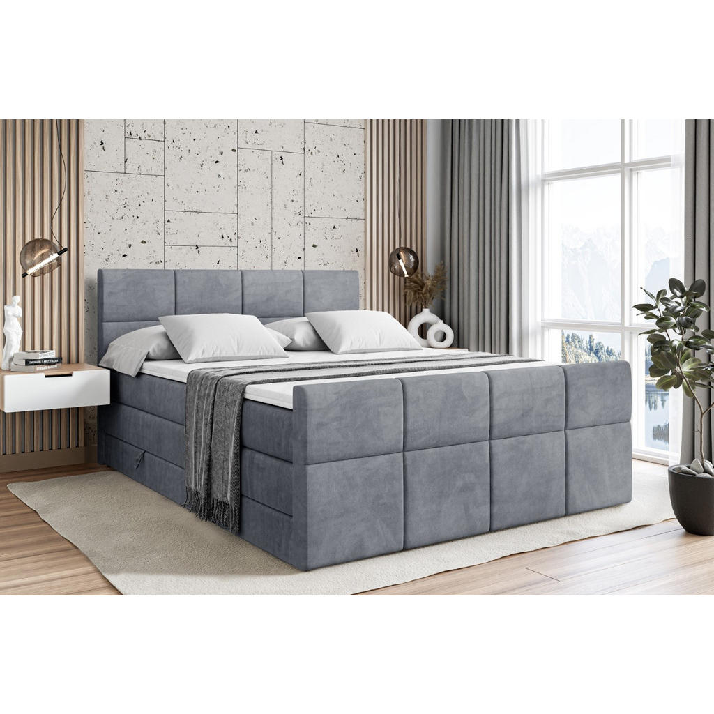 Thumbnail - Altdecor Boxspringbett, Grau, Holzwerkstoff, Höhe ca. 20 cm, 200x200 cm, Schlafzimmer, Betten, Boxspringbetten