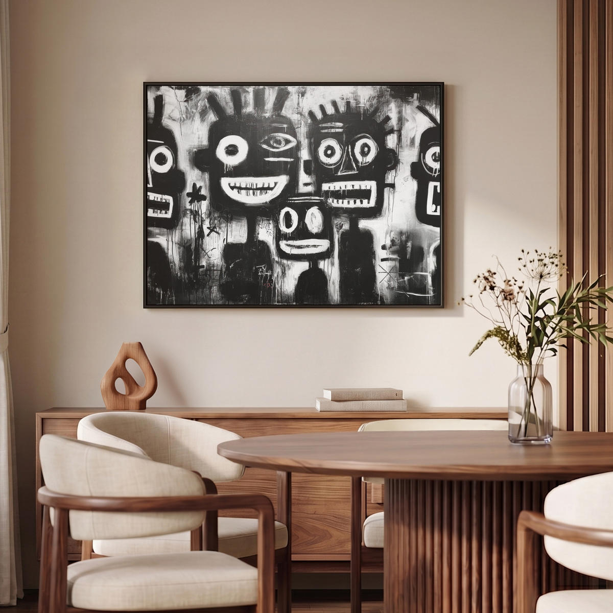LEINWAND Bilder mit Rahmen - Malerei - Figuren - Schwarz - Abstrakt - 100x70 - Schwarz, Textil (100/70cm) - MuchoWow