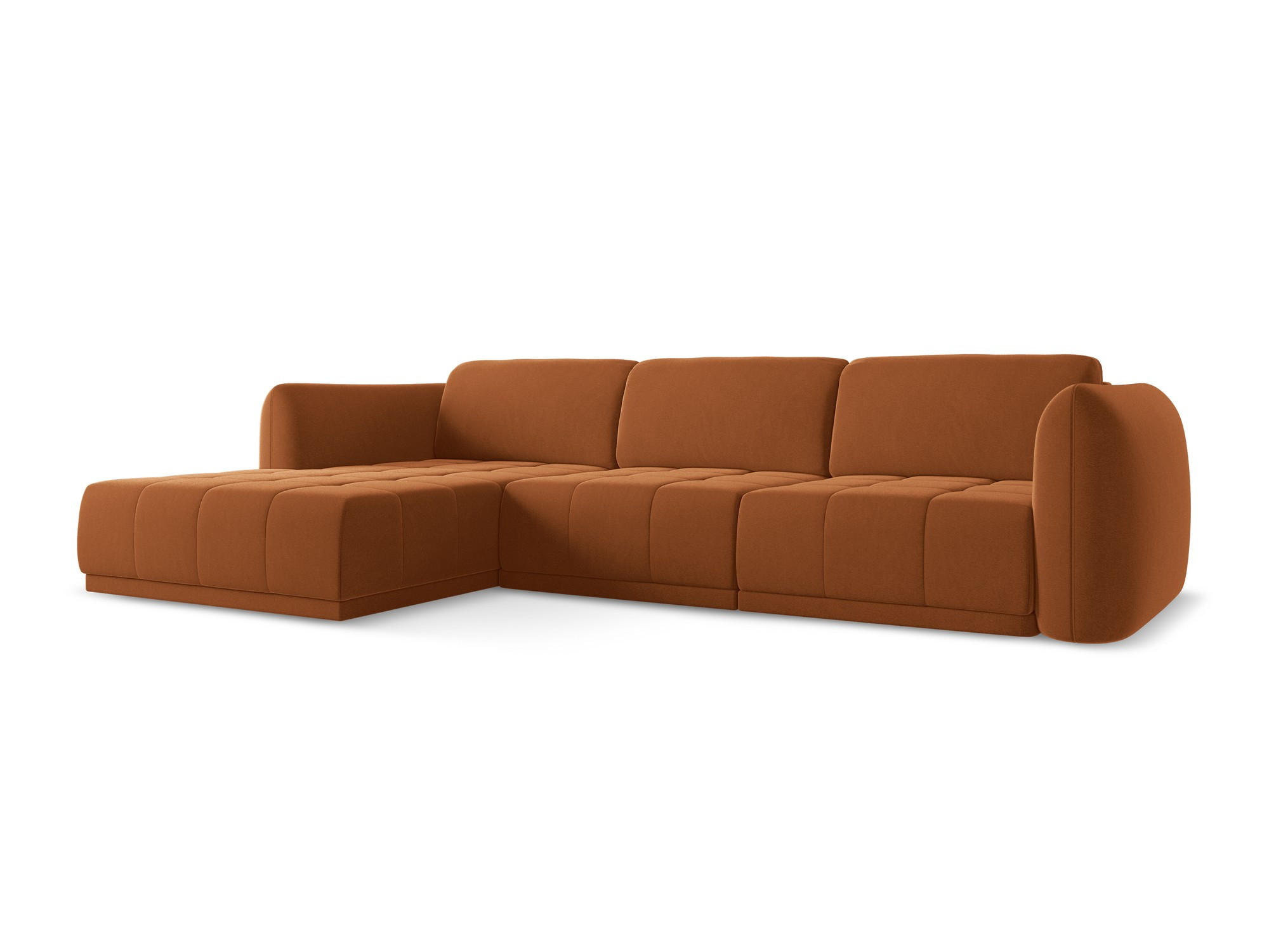 ECKSOFA Links Samt Stoff Orange - Terra cotta/Schwarz, Kunststoff/Textil (170/290cm) - Makamii
