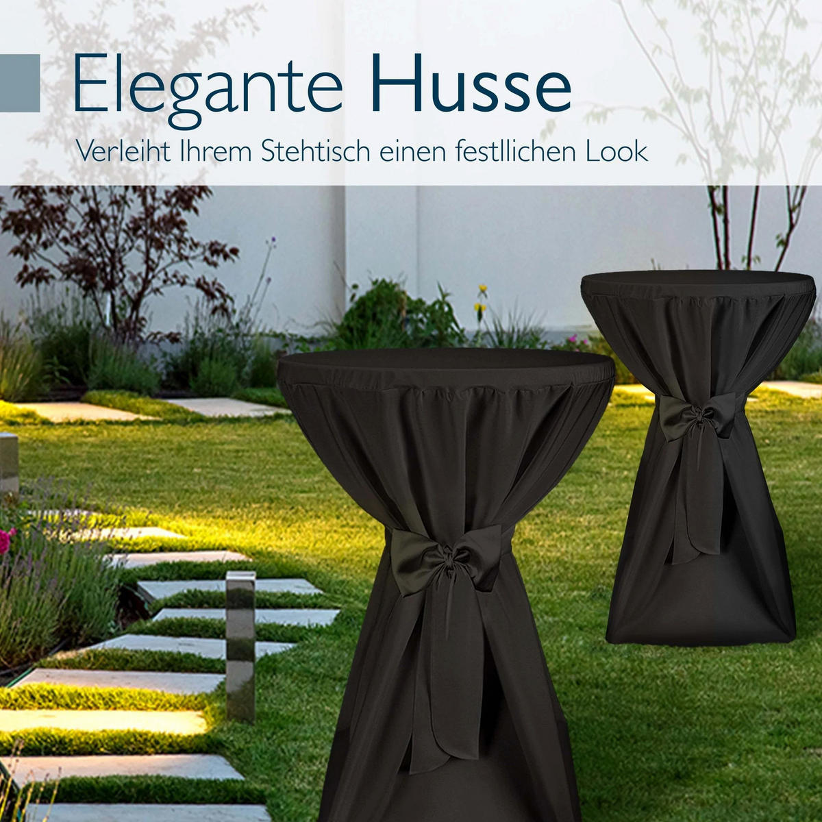 STEHTISCHHUSSE Premium Ø 60cm Schwarz (5tlg) - Schwarz, Kunststoff/Textil (60/145cm) - Beautissu 