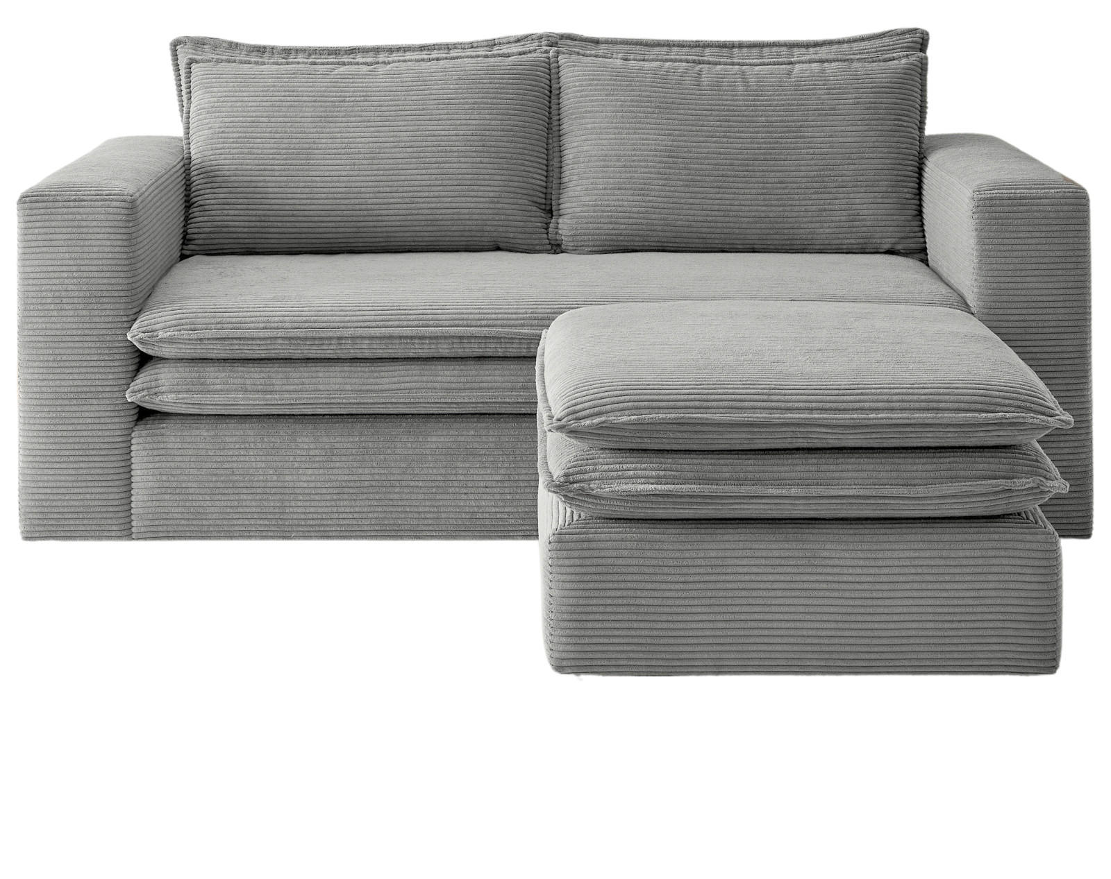 SOFA-SET hellgrau Cord, Couch 2-Sitzer inklusive Hocker - Beige/Hellgrau, Holz/Textil (180/83/161cm) - Furn.Design