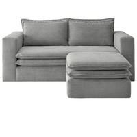 SOFA-SET hellgrau Cord, Couch 2-Sitzer inklusive Hocker - Beige/Hellgrau, Holz/Textil (180/83/161cm) - Furn.Design