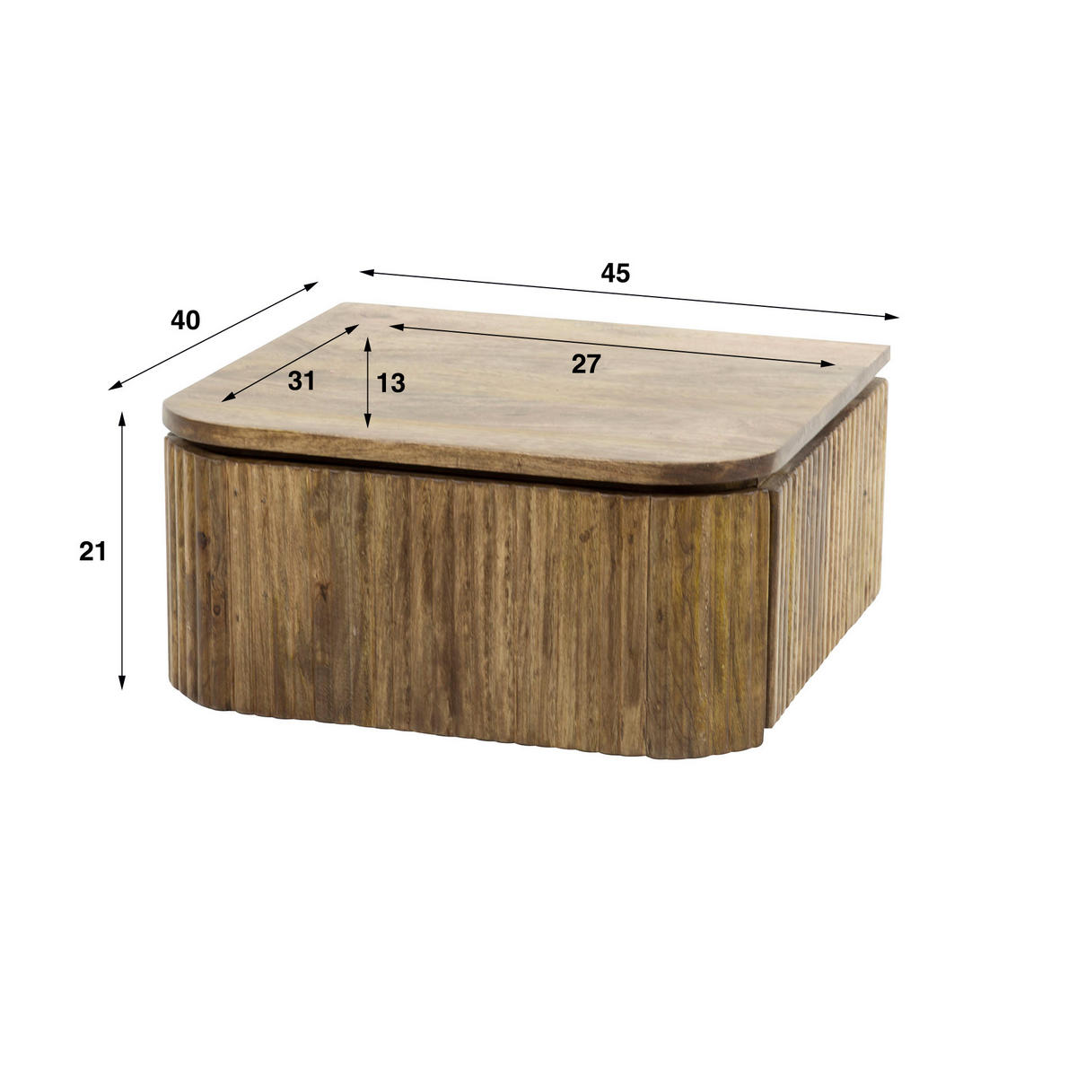 NACHTTISCH Wave Braun 40/45/21 cm - Braun, Holz (45/21/40cm) - Hoyz Collection