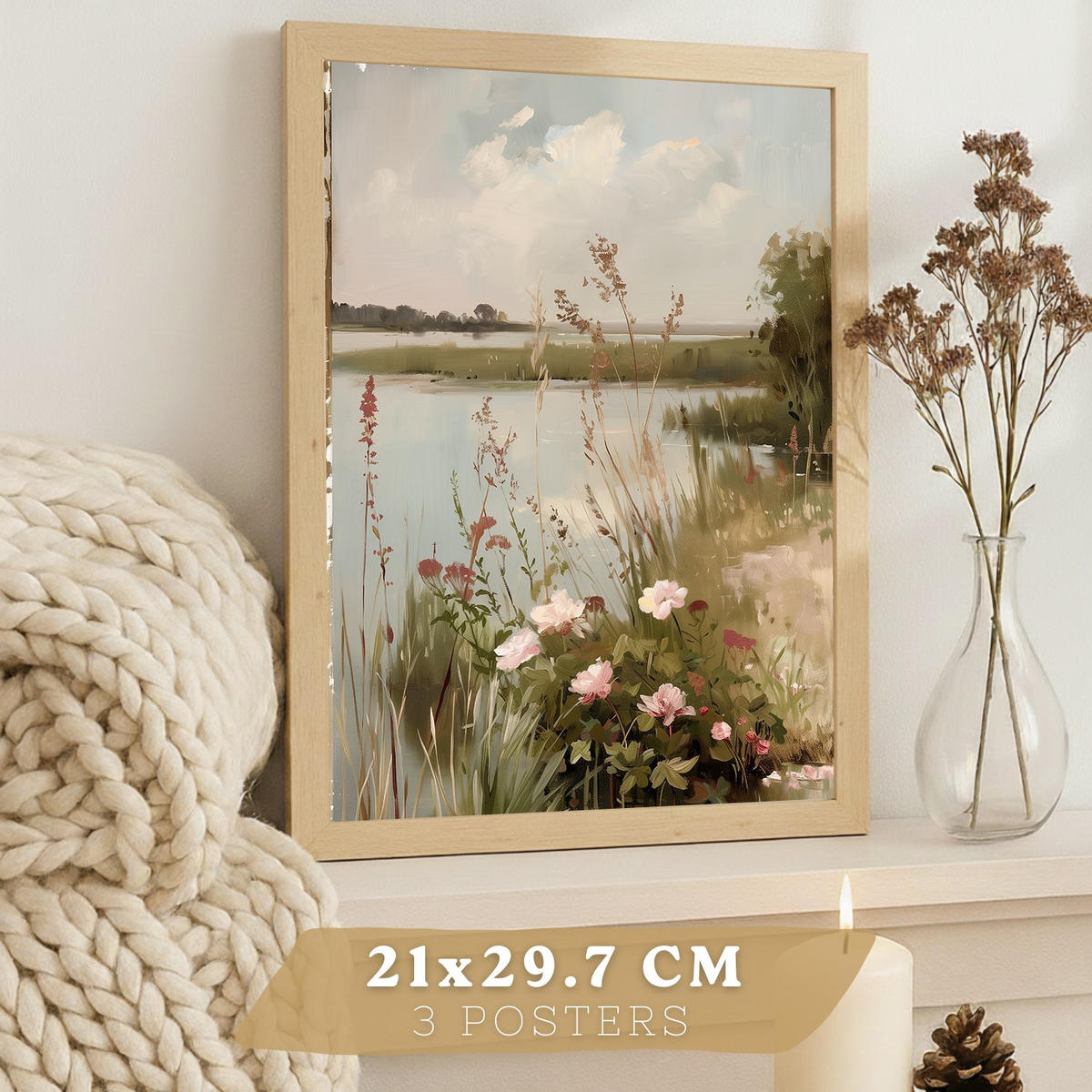 POSTER 3er Bilder-Set Wandbilder Ölmalerei modern Wohnzimmer Deko, Schlafzimmer, Küche, Badezimmer Rahmenlos A4 - Klar, Papier (29.7/1/21cm) - Nacnic