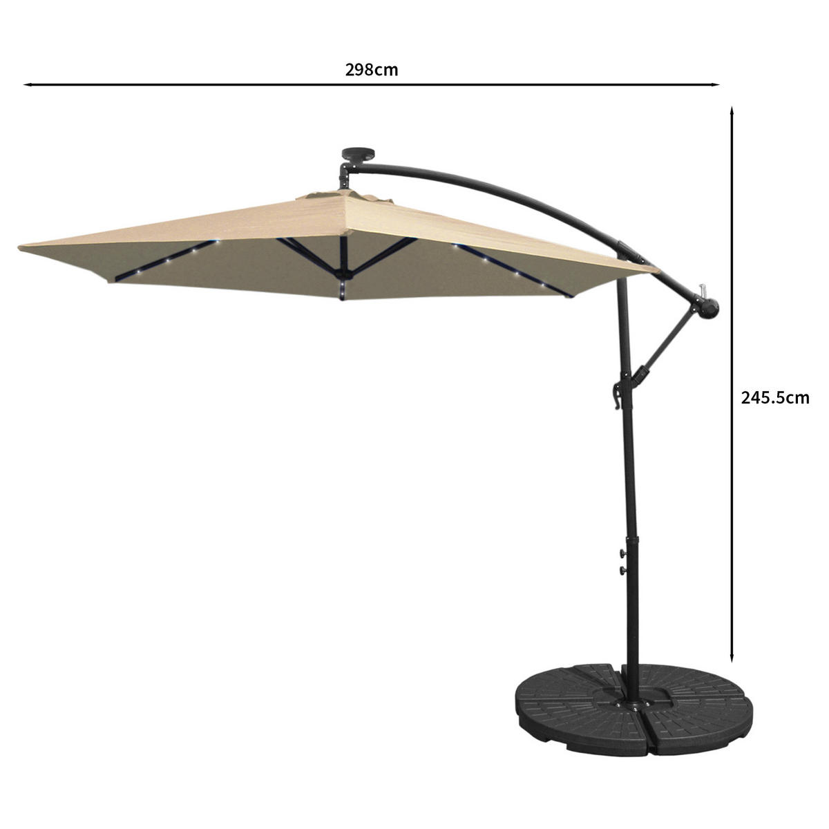SONNENSCHIRM 300cm LED Ampelschirm mit fächerförmigem Sockel - Beige - Beige, Textil (300/300cm) - Monstershop