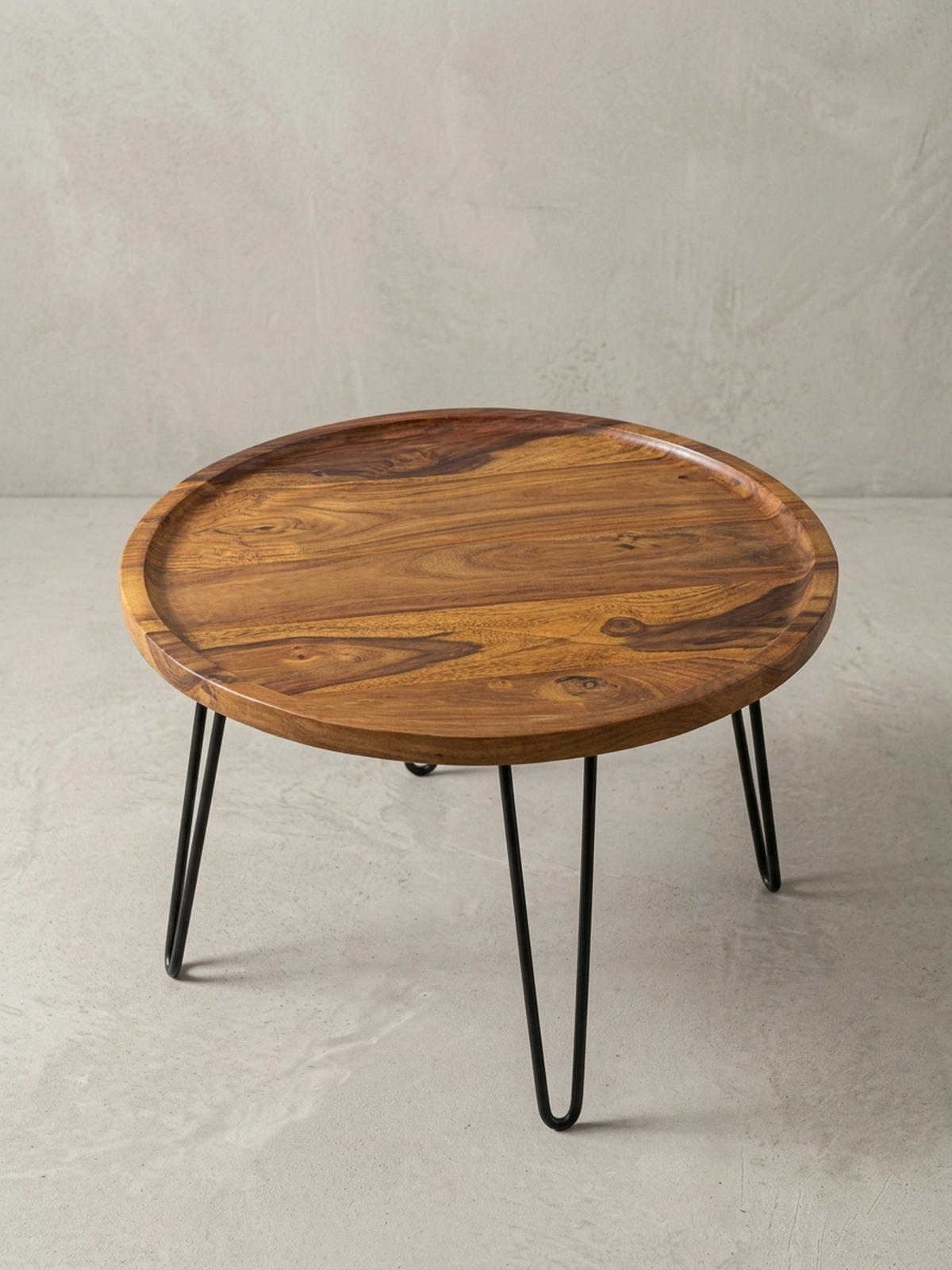 COUCHTISCH aus Sheeshamholz mit Haarnadelbeinen, modernem Design und großer Ablagefläche - Schwarz/Braun, Holz/Metall (60/60/45cm) - KADIMA DESIGN