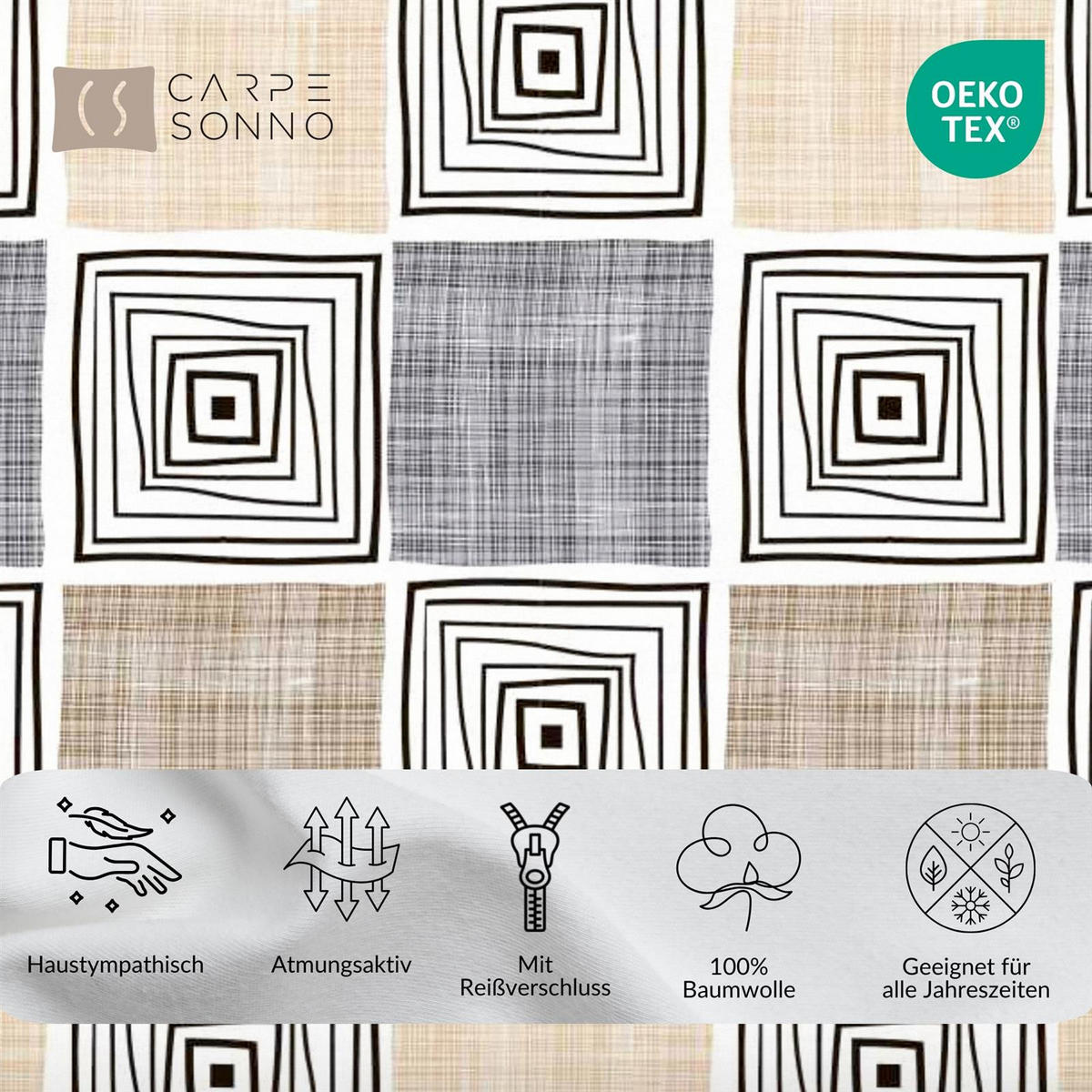 BETTWÄSCHE 135x200 Renforce aus 100% Baumwolle Bettbezug Kariert Weiß Grau Beige - Beige, Textil (135/200cm) - Carpe Sonno