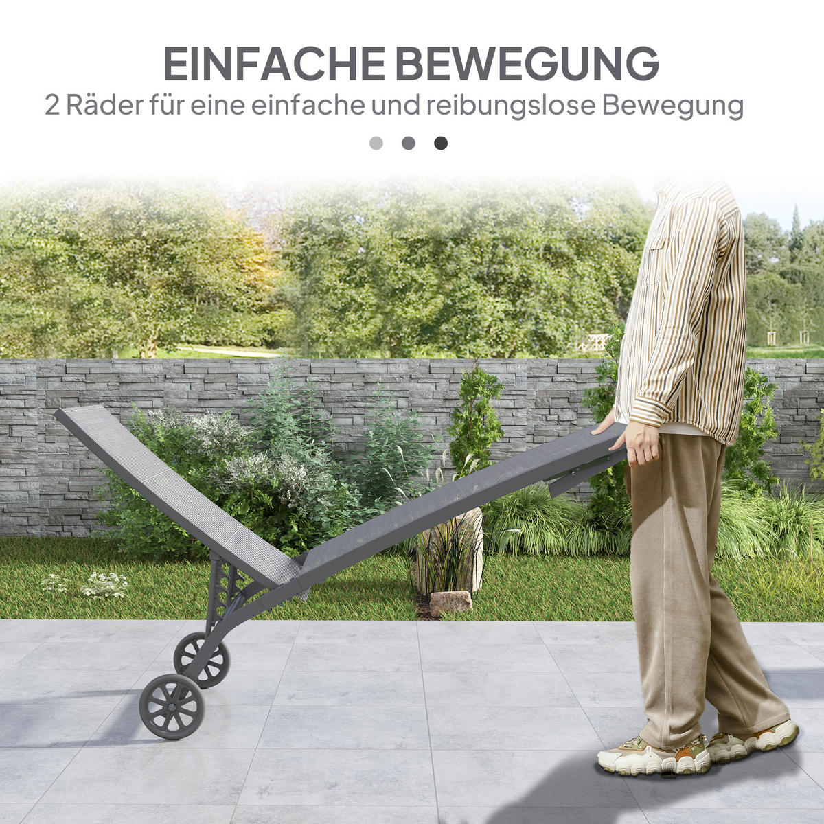 SONNENLIEGE, Liegestuhl mit Rollen, Relaxliege mit verstellbarer Rückenlehne Alu - Dunkelgrau, Metall (165/102/66cm) - Outsunny