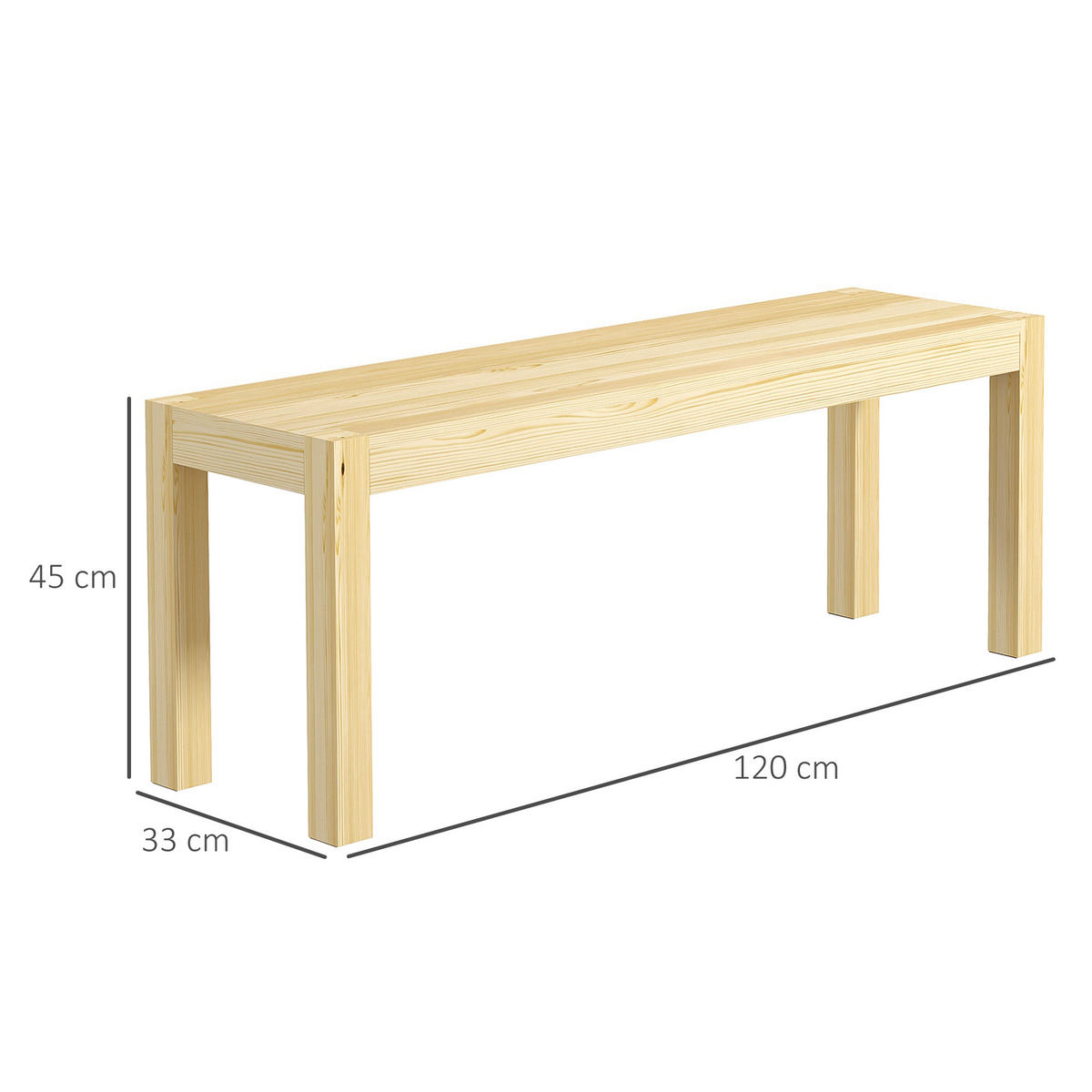 KÜCHENBANK im Landhaus-Stil, Kiefernholz, 120 x 33 x 45 cm, Natur - Naturfarben, Holz (33/45/120cm) - HOMCOM