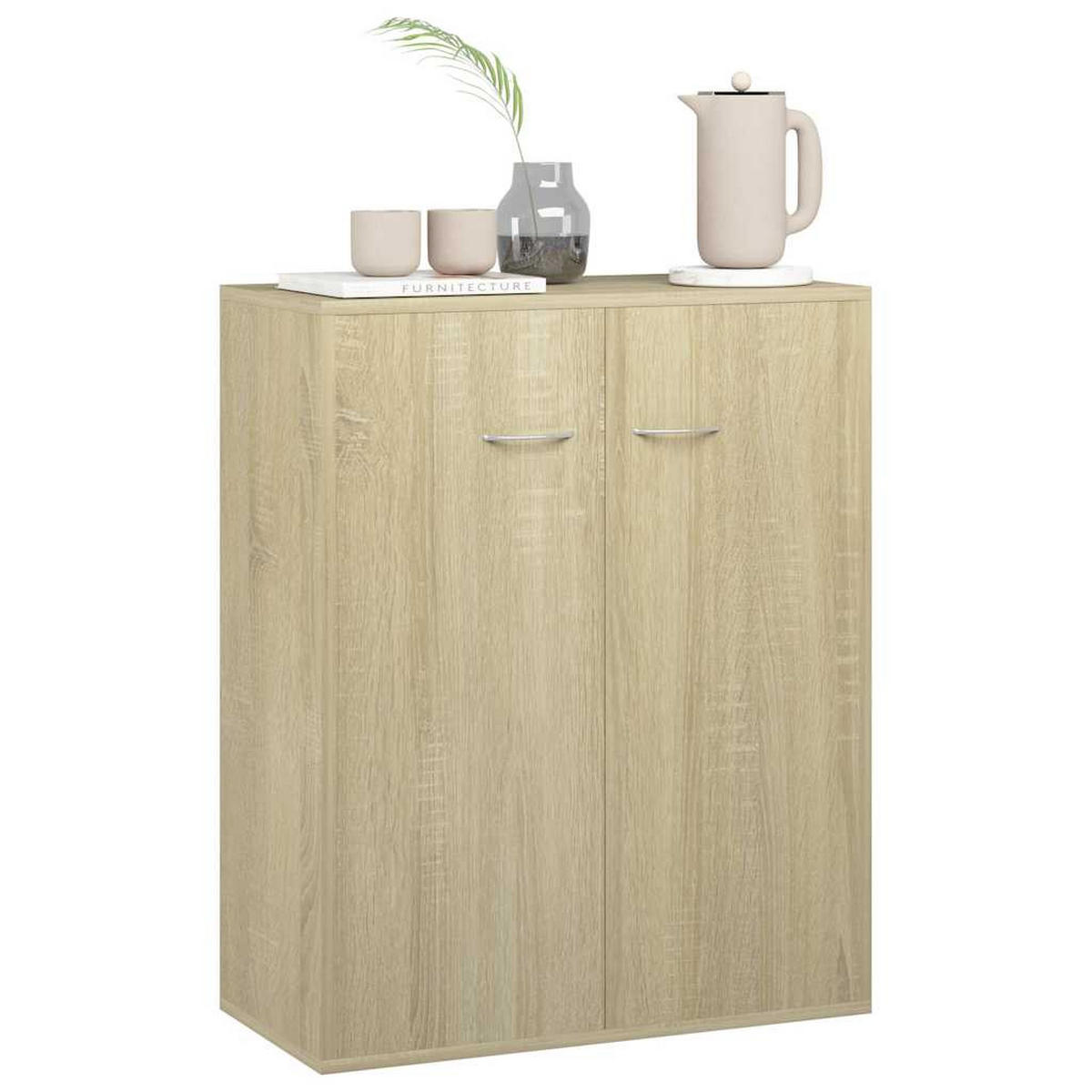 SIDEBOARD mit 2 Türen 60/30/75 cm aus Holzwerkstoff Sonoma-Eiche Dekor - Silberfarben/Sonoma Eiche, Holz/Metall (60/75/30cm) - vidaXL