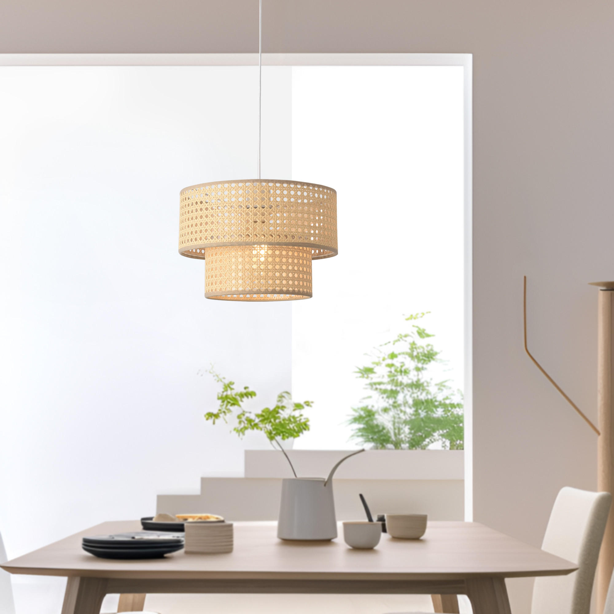 HÄNGELEUCHTE Ascot - Beige/Weiß, Kunststoff/Metall (30/30/160cm) - lux.pro