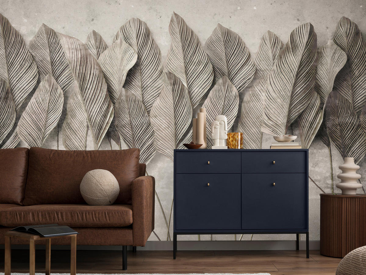 FOTOTAPETE Ranken Laub Sepia Vertikal Natürlich Vintage 450x315 - Grau, Papier (450/315cm) - Muralo