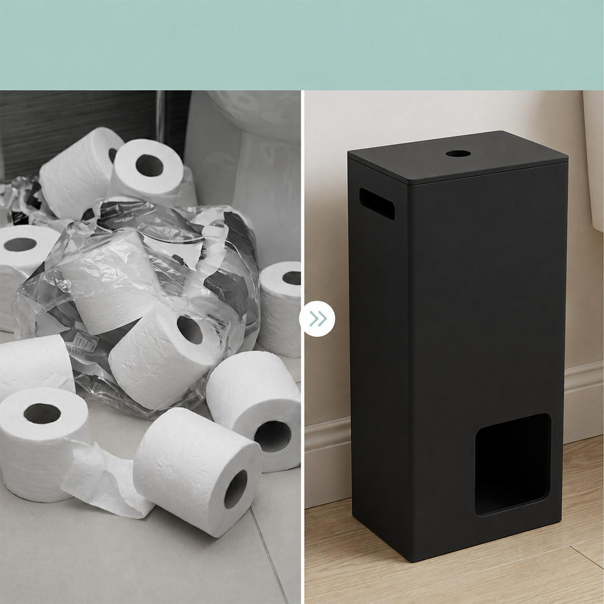 SUPORT Negru pentru hârtie igienică 8 role - negru, compozit lemnos (25/50/14cm) - Relaxdays
