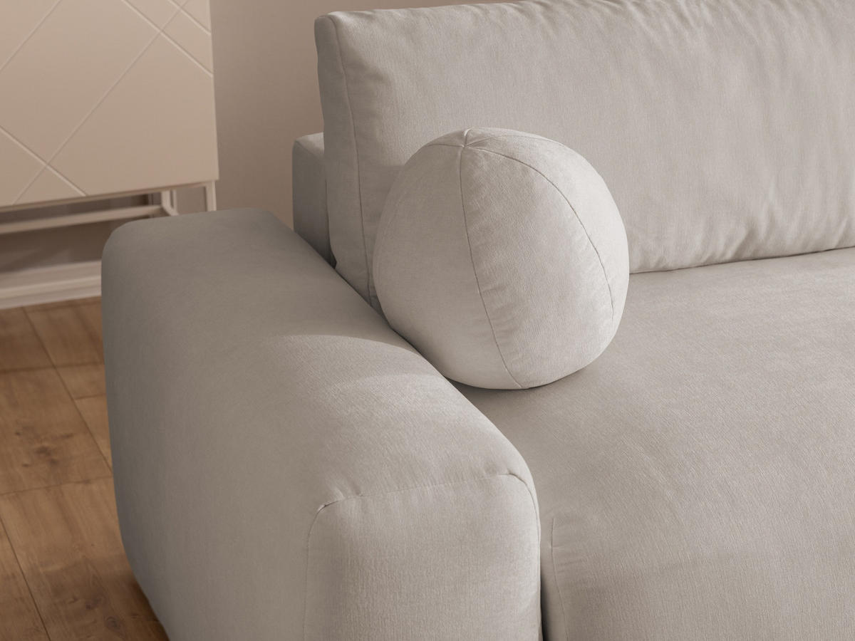 ECKSOFA Puffy mit Schlaffunktion und Bettkasten - besonders weich und puffig aus Beige Webstoff - Ottomane rechts - Beige/Schwarz, Holz/Kunststoff (266/138cm) - S-Style Möbel