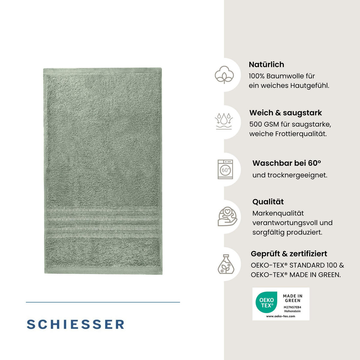 GÄSTETUCHSET Milano - 5-teilig - 30x50 cm - Hellgrün - Hellgrün, Textil (30/50cm) - SCHIESSER