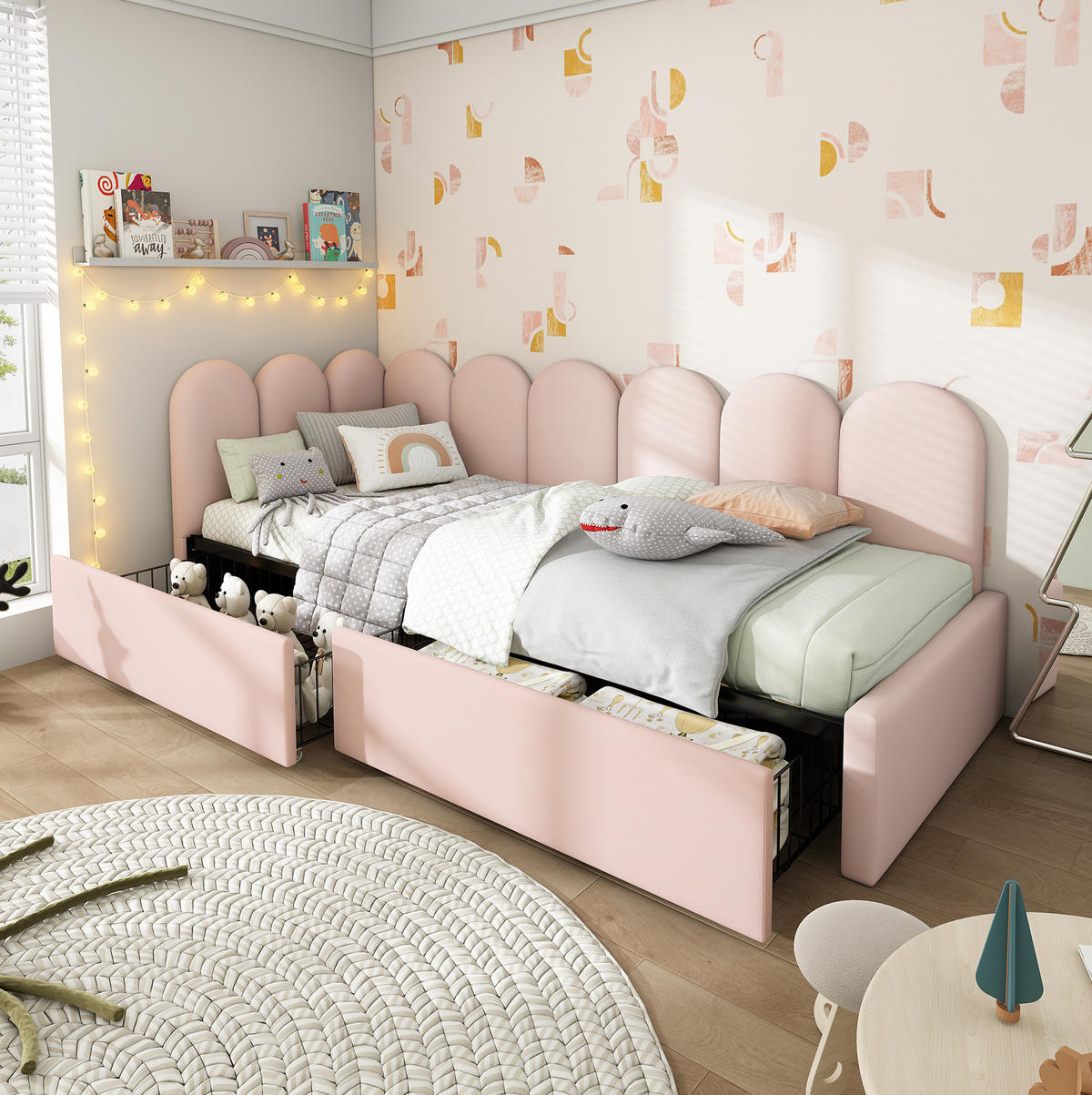 BETT mit 2 Schubladen 90x190 cm Samt Rosa - Pink, Metall (90/190cm) - Beauniv