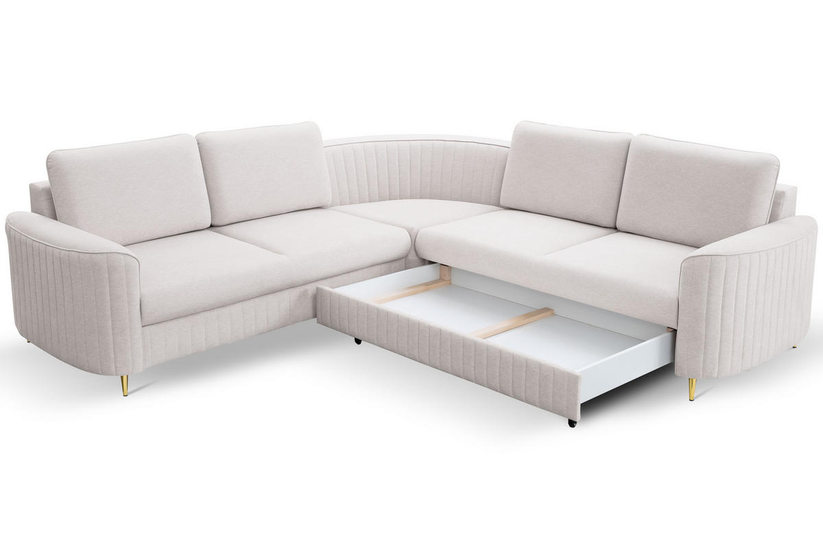 ECKSOFA LAREN, modernes Schlafsofa mit Stauraum, Plastikfüße, L-förmig, lose Rückenkissen freistehend, RECHTS 252x251x85 cm Ecru - Ecru, Holz/Textil (252/251cm) - DomoHome