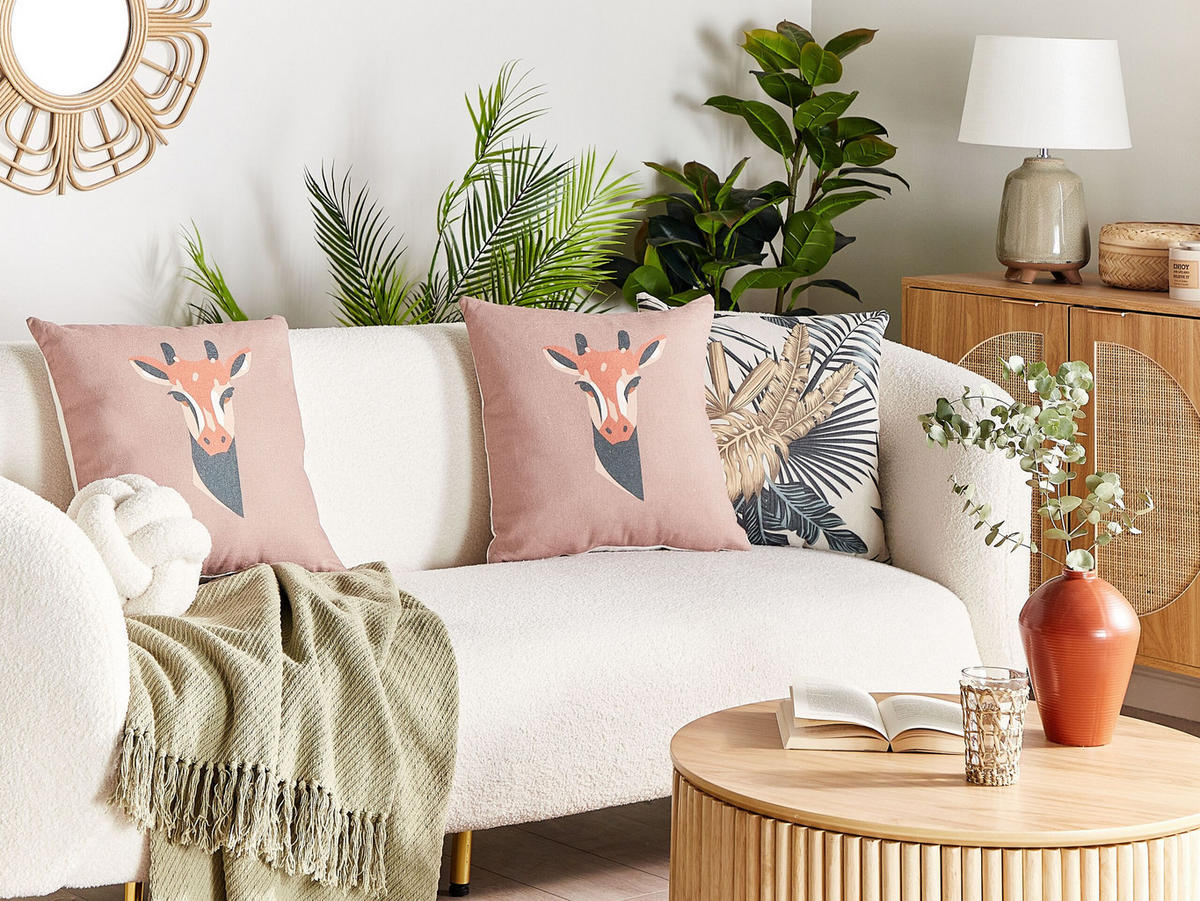DEKOKISSEN 2er-Set Rosa 45/45 cm Candelabra - Pink, Textil (45/45cm) - Beliani