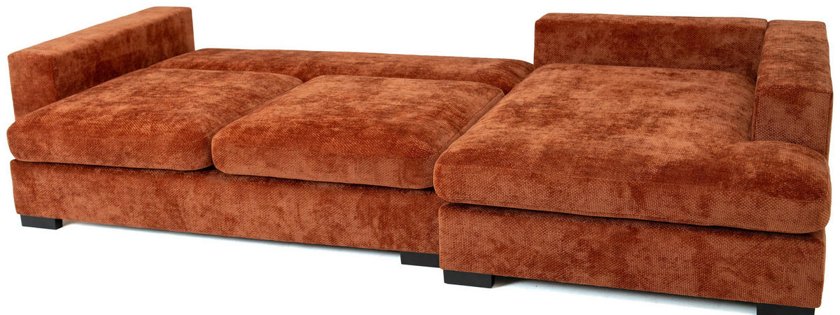 ECKSOFA Dahlia mit Schlaffunktion und Bettkasten in L-Form Rechts - Terrakotta Chenille 285/92/155 cm - Terracotta/Schwarz, Kunststoff/Textil (155/285cm) - WFL GROUP