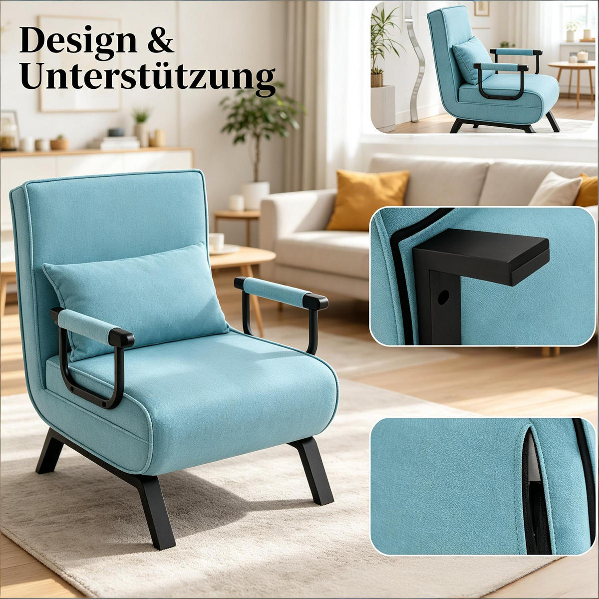 SCHLAFSESSEL 3-in-1, 5-fach verstellbar, DE-42146, Blau - Blau, Metall (75/78/65cm) - ComfortXL