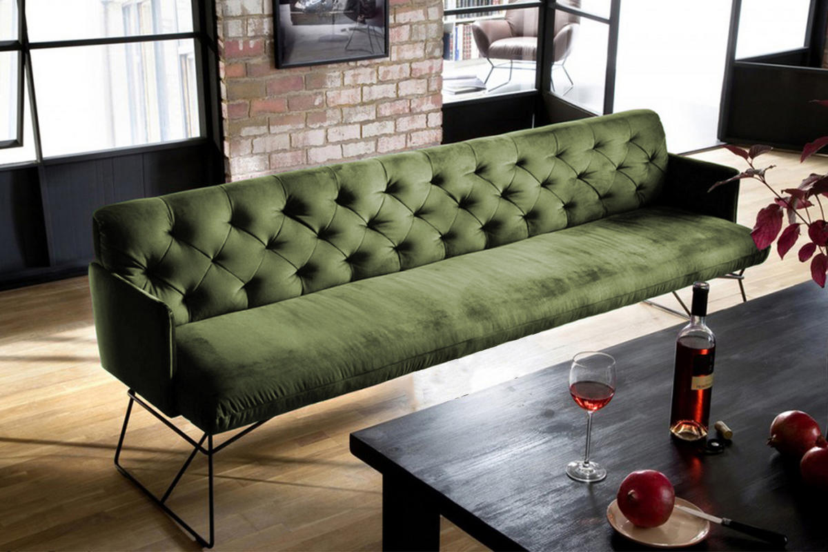 ESSZIMMERBANK CHARME Grün Velvet - Grün, Textil (206/85/68cm) - KAWOLA
