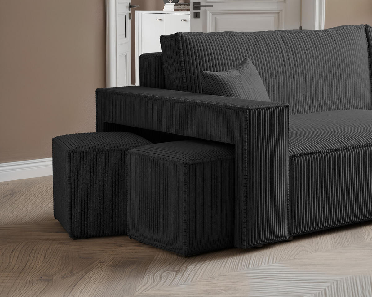 ECKSOFA PARIS mit Schlaffunktion und Bettkasten Anthrazit - Anthrazit, Holzwerkstoff/Kunststoff (262/145cm) - Idohome