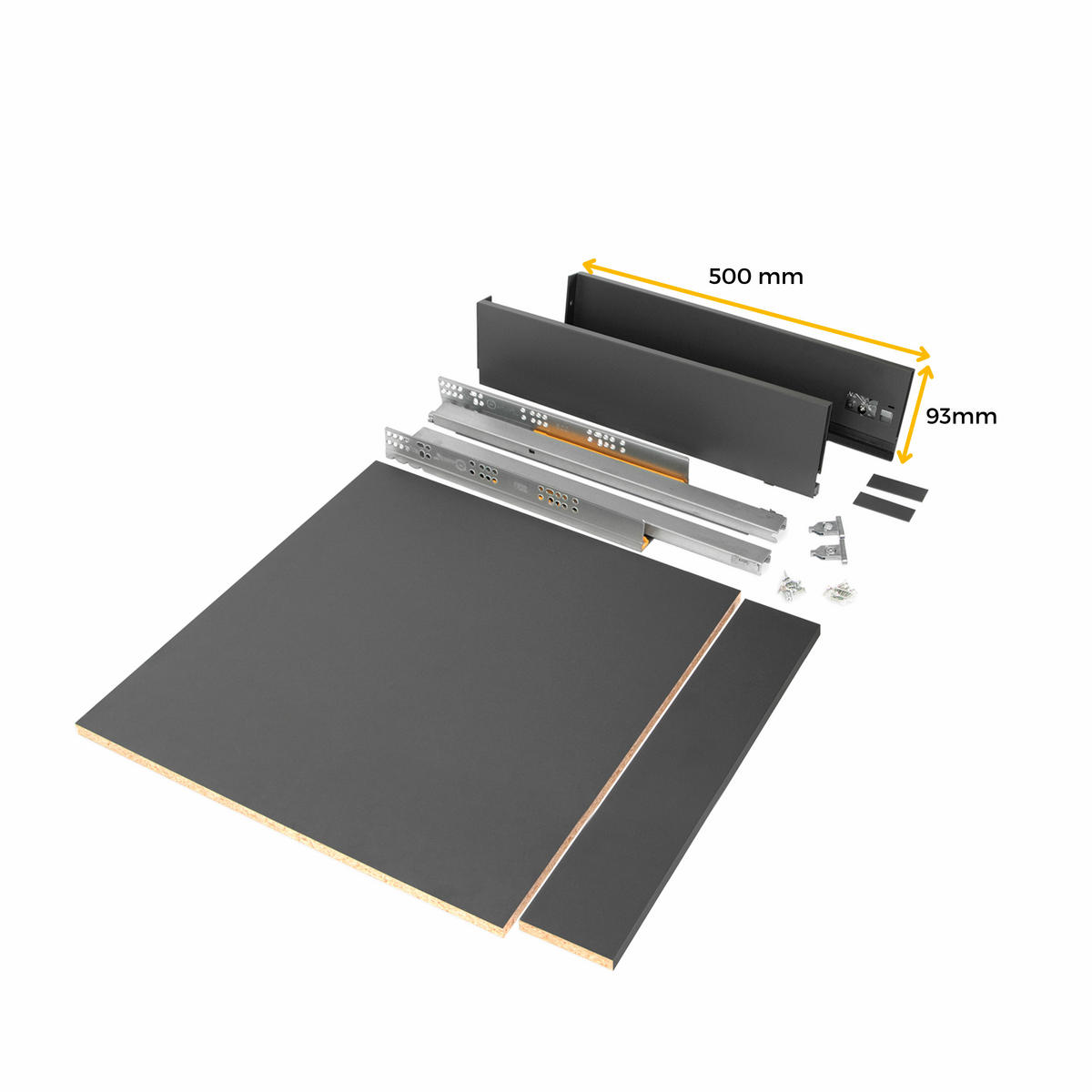 SCHUBLADEGARNITUR Vertex für Küche oder Badezimmer, 93 mm hoch, mit Einlegeböden, Modul 900 mm, Anthrazitgrau - Anthrazit, Metall (88.5/8/53cm) - EMUCA