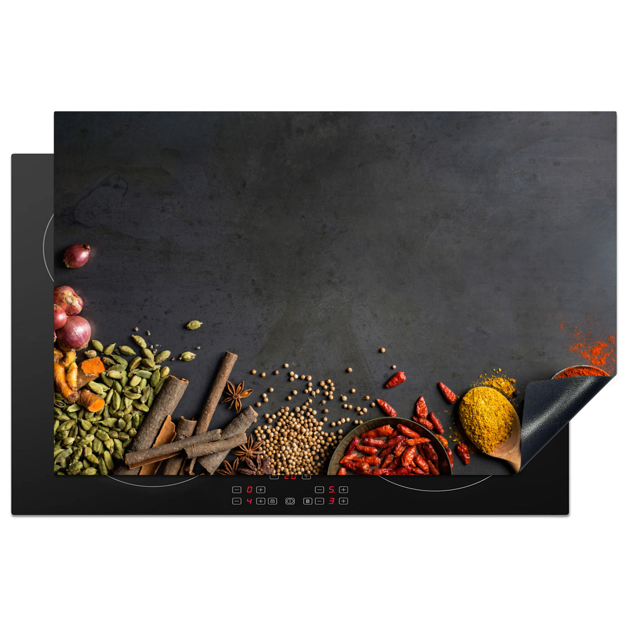 HERDABDECKPLATTE Kräuter - Lebensmittel - Gewürze - Schwarz - Paprika - Zimt 81x52 cm - Currygelb, Kunststoff (81.2/0.2/52cm) - MuchoWow