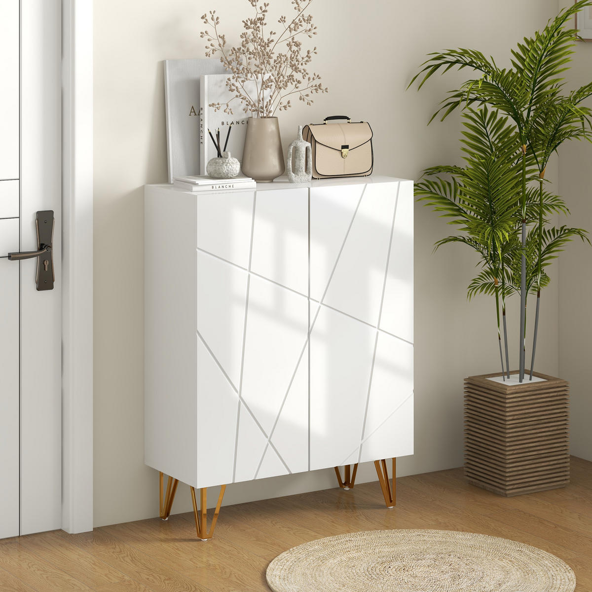 SCHUHSCHRANK DE-15016 2 Türen mit verstellbaren Böden Weiß Hochglanz - Weiß Hochglanz, Holzwerkstoff (72/95/31.5cm) - ComfortXL