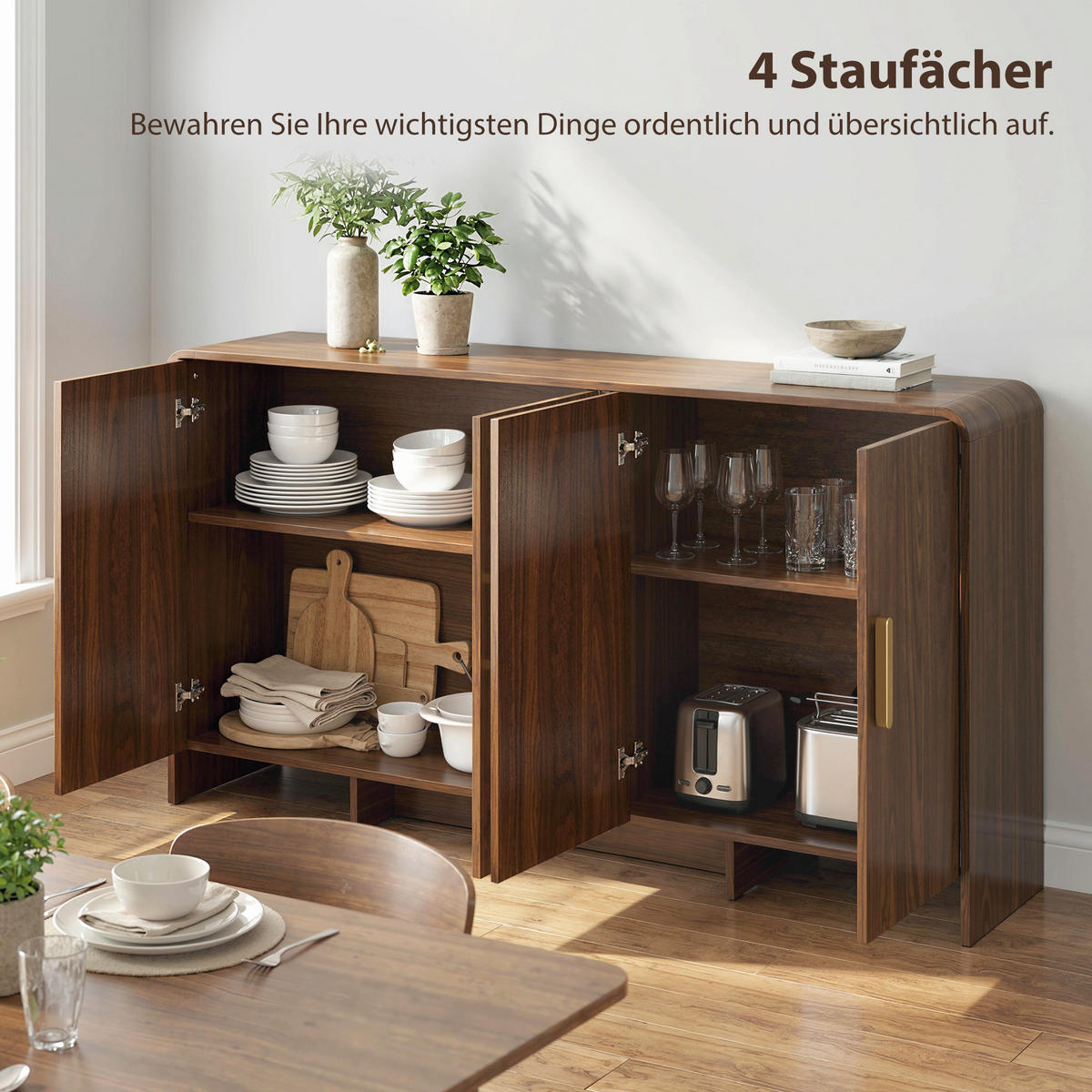 SIDEBOARD aus MDF 152/40/80 cm Walnussbraun - Walnussfarben/Alufarben, Holzwerkstoff/Metall (40/80/152cm) - HOMCOM